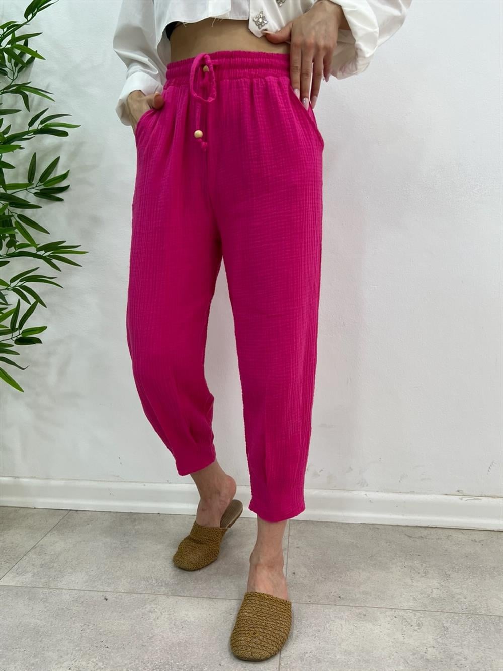 MÜSLİN KETEN PANTOLON PEMBE