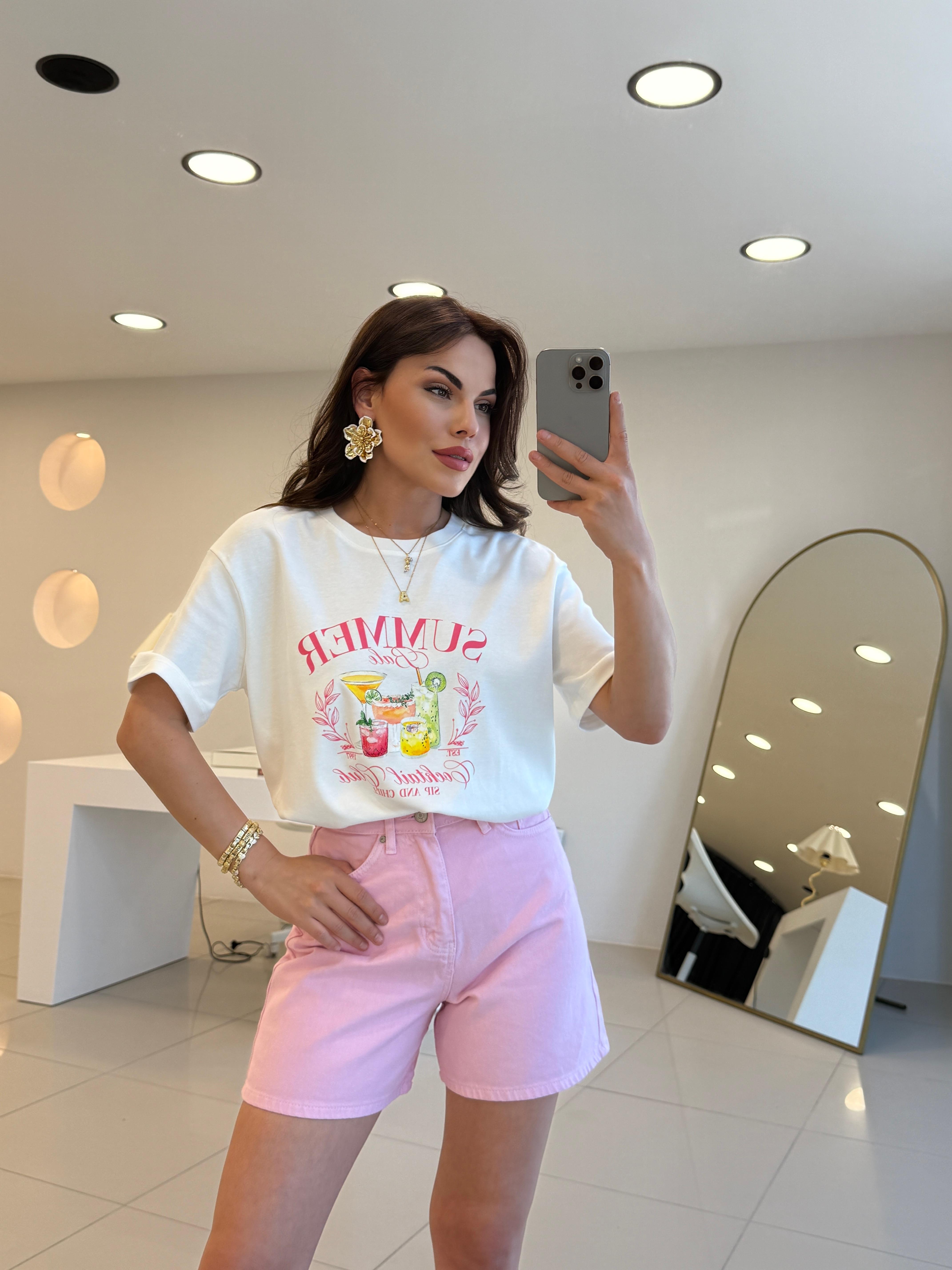 ÖNÜ BASKILI SUMMER TSHIRT BEYAZ