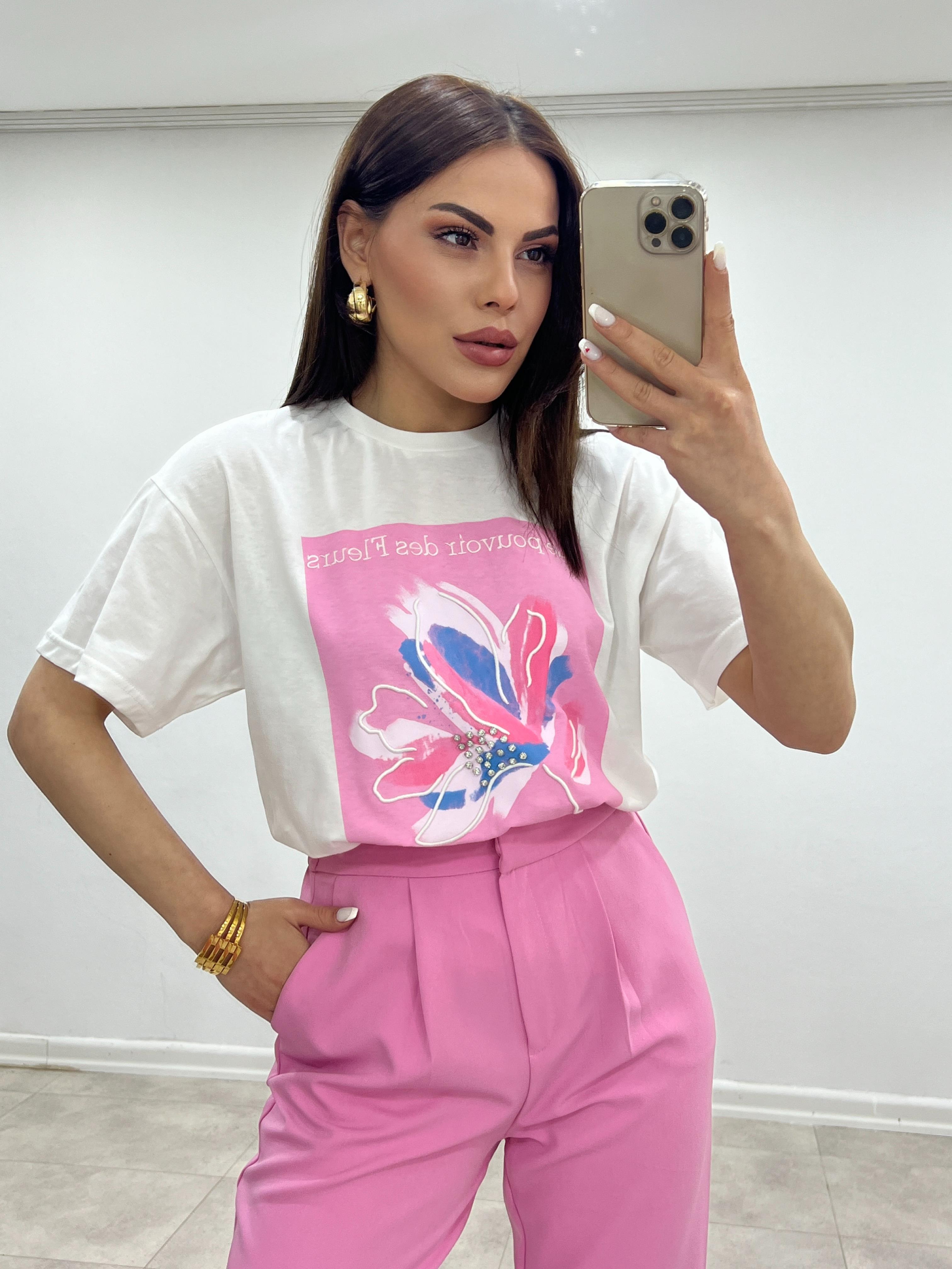 ÖNÜ TAŞLI BEYAZ TSHİRT