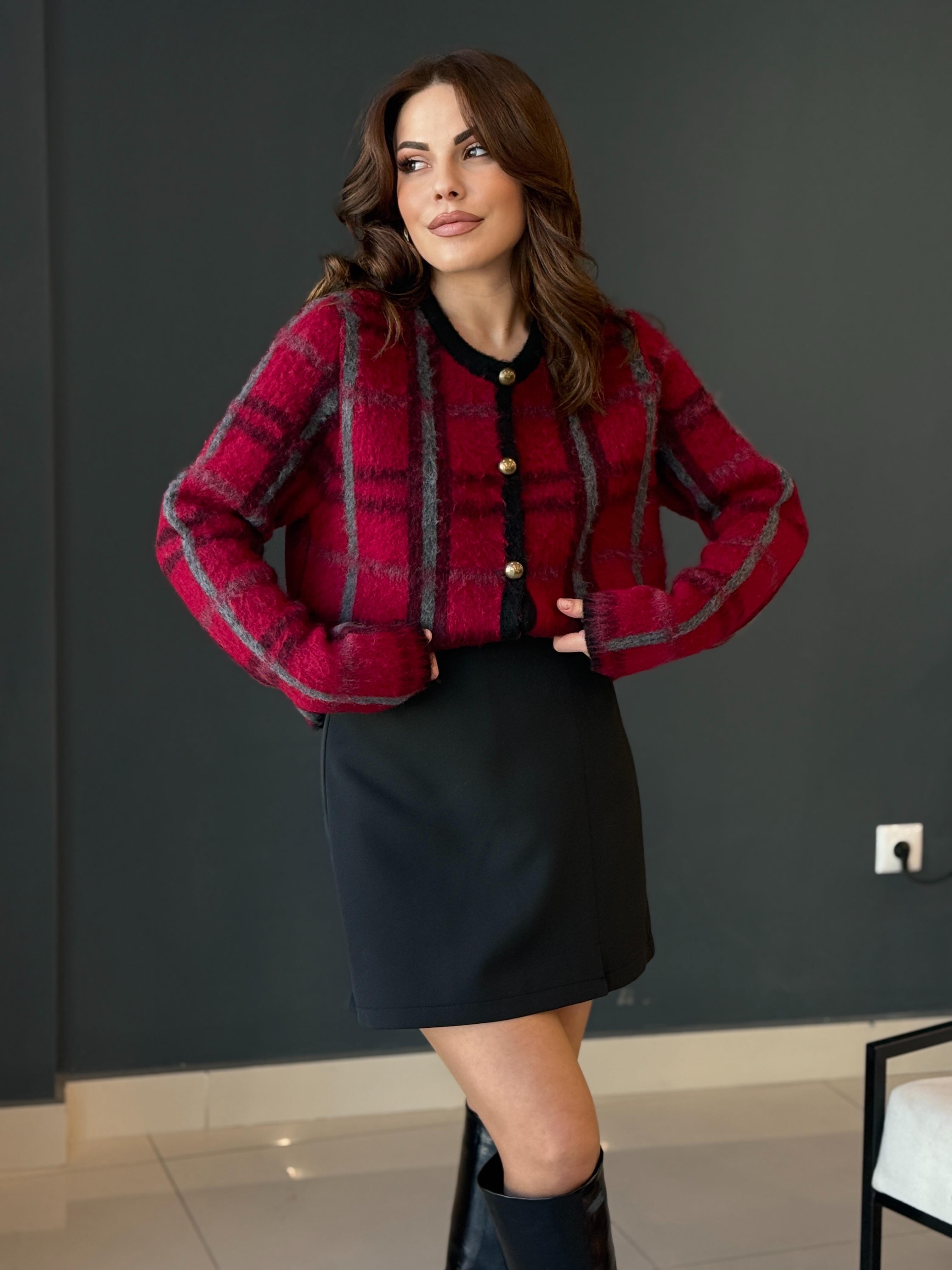 ORJİNAL MARK ETNİK DESEN YUMOŞ HIRKA BORDO