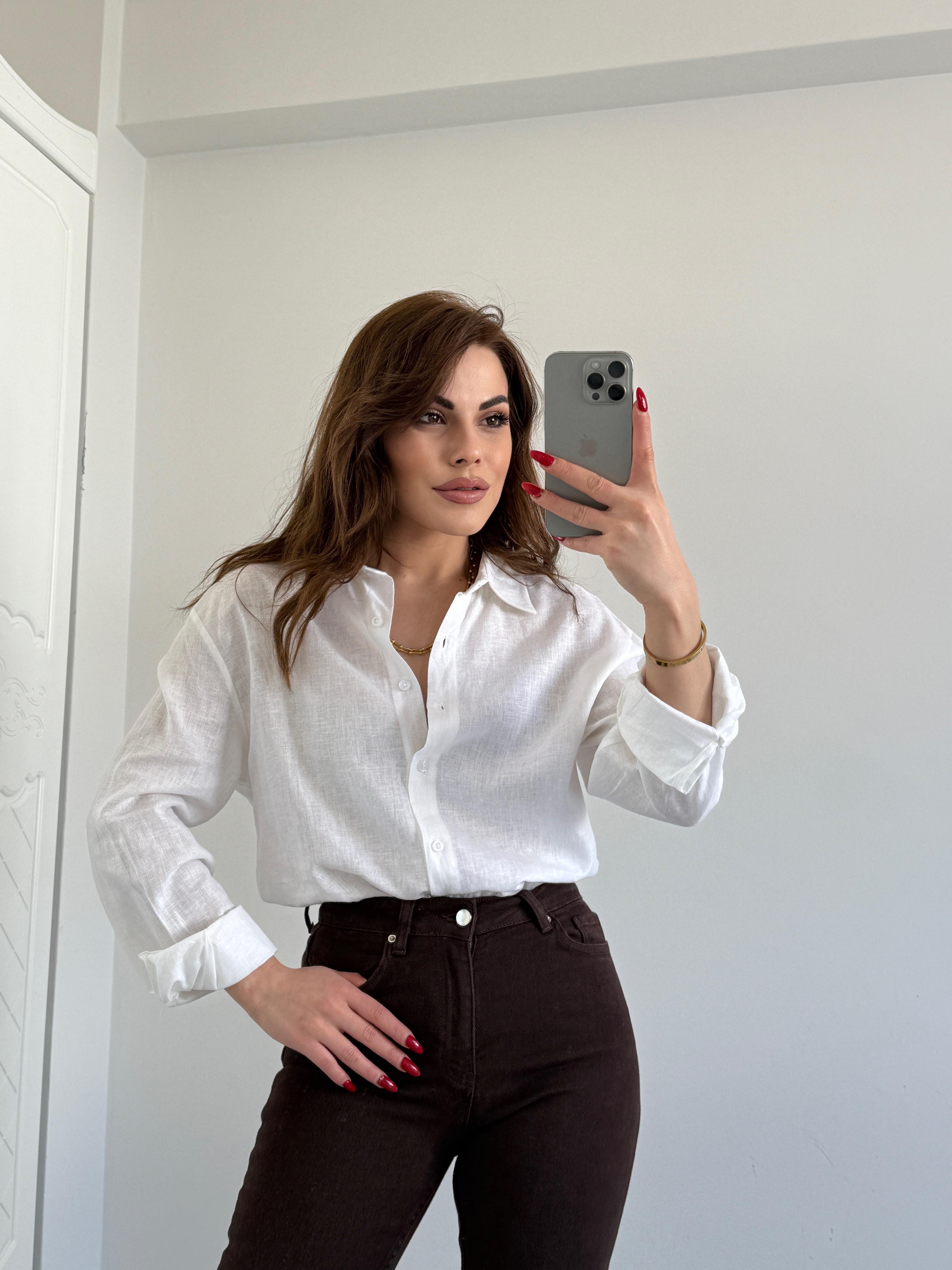 ORJİNAL MARKA %100 KETEN GÖMLEK BEYAZ