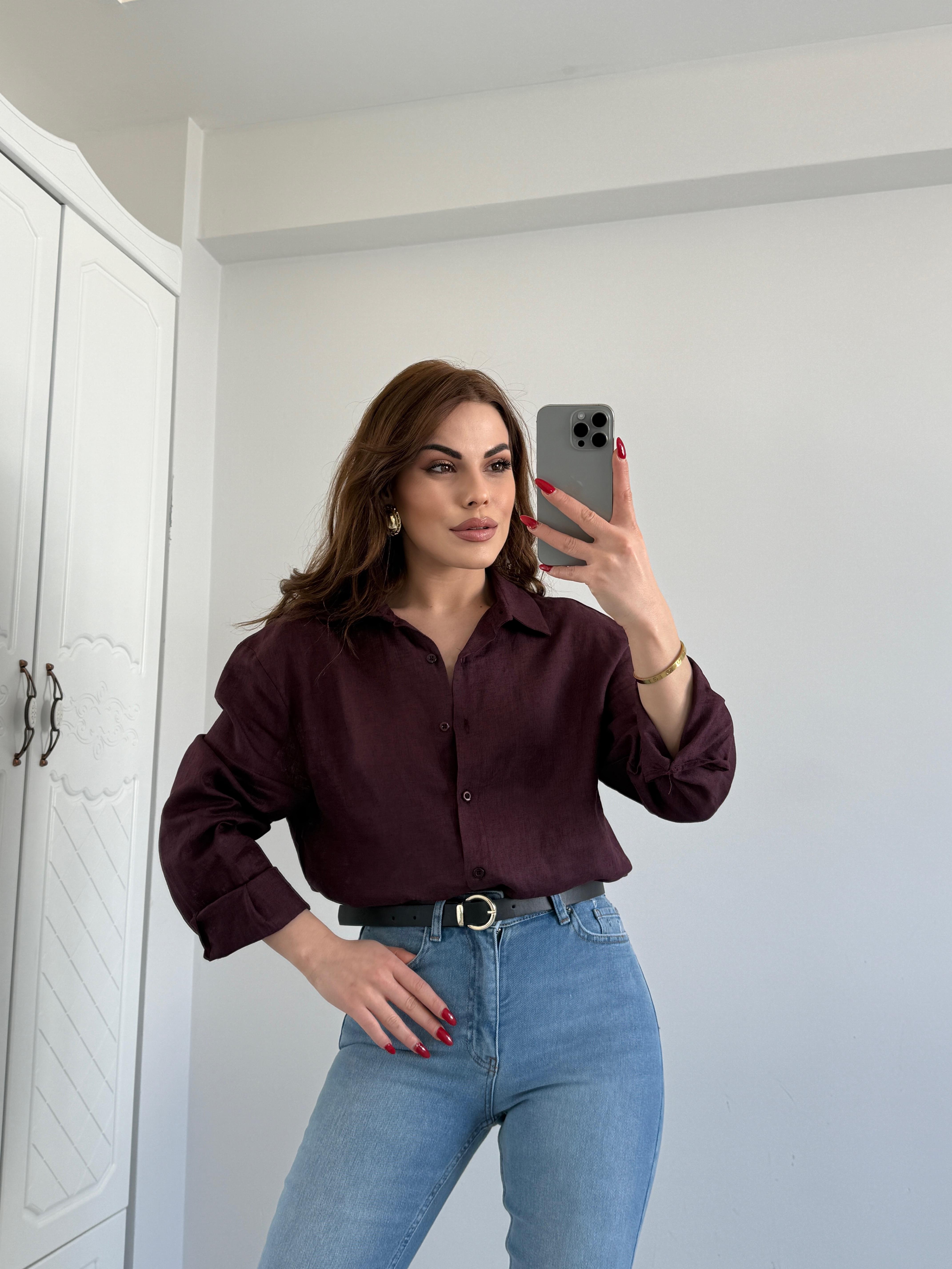 ORJİNAL MARKA %100 KETEN GÖMLEK BORDO