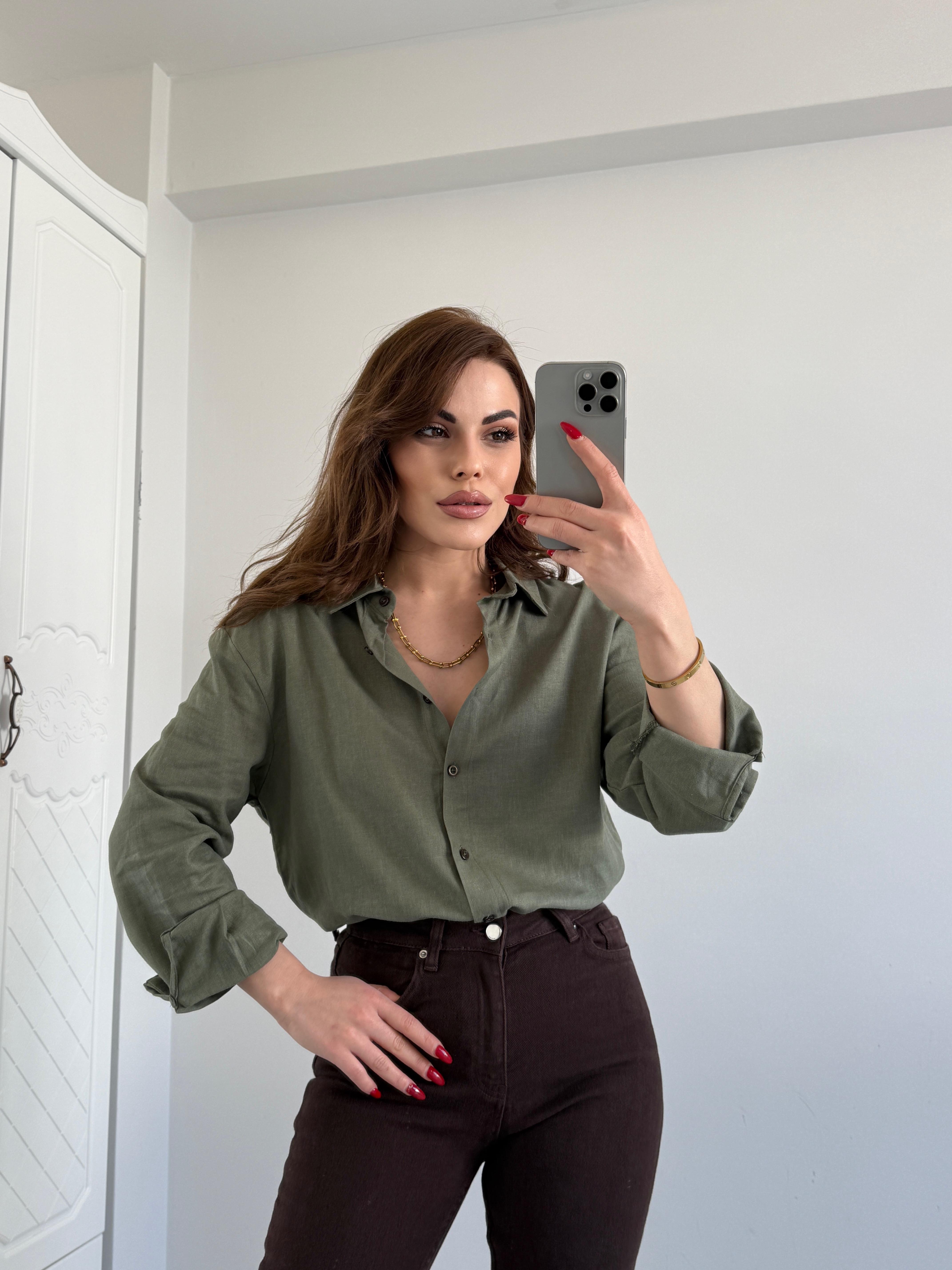 ORJİNAL MARKA %100 KETEN GÖMLEK HAKİ YEŞİL