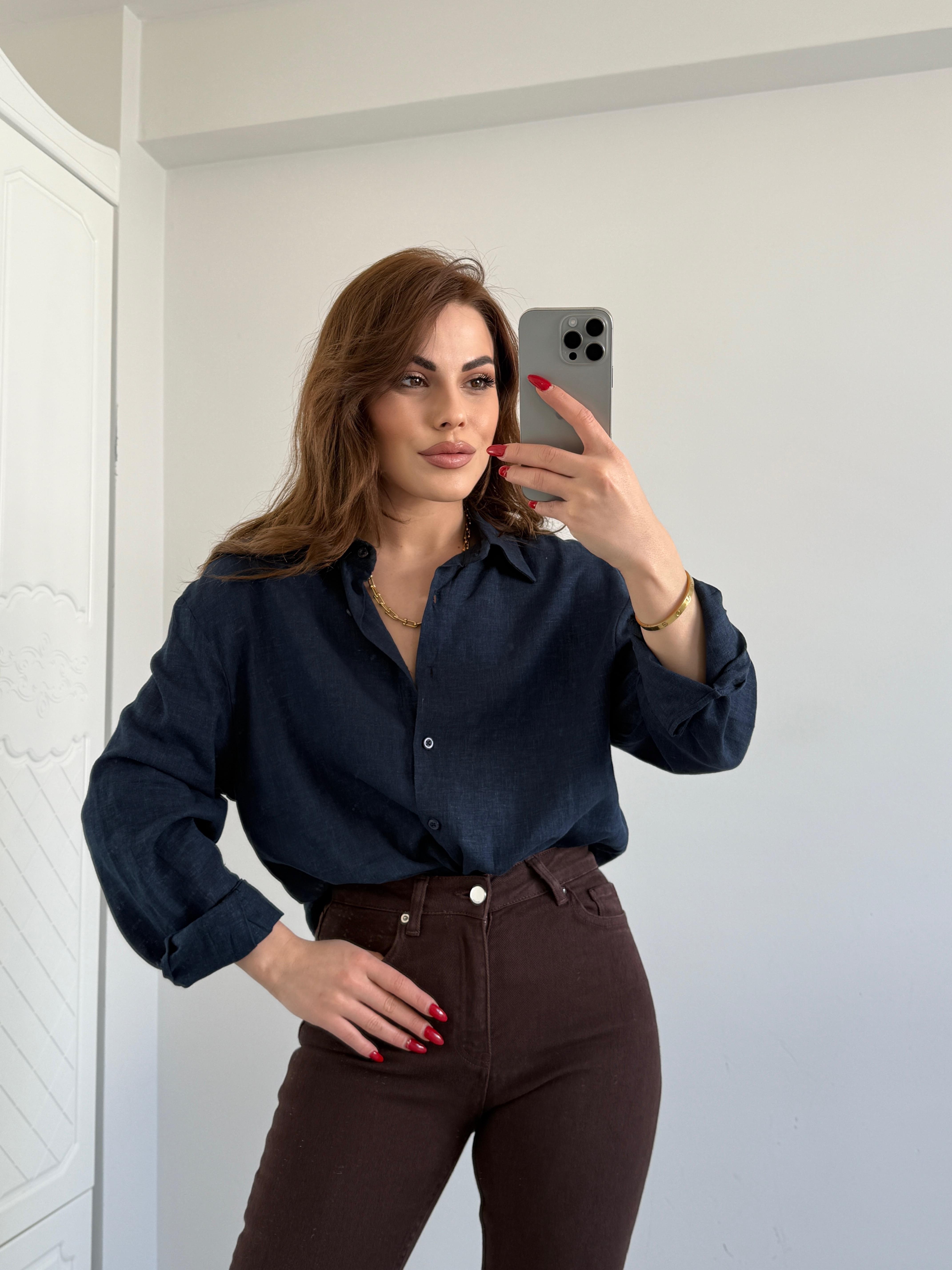 ORJİNAL MARKA %100 KETEN GÖMLEK LACİVERT