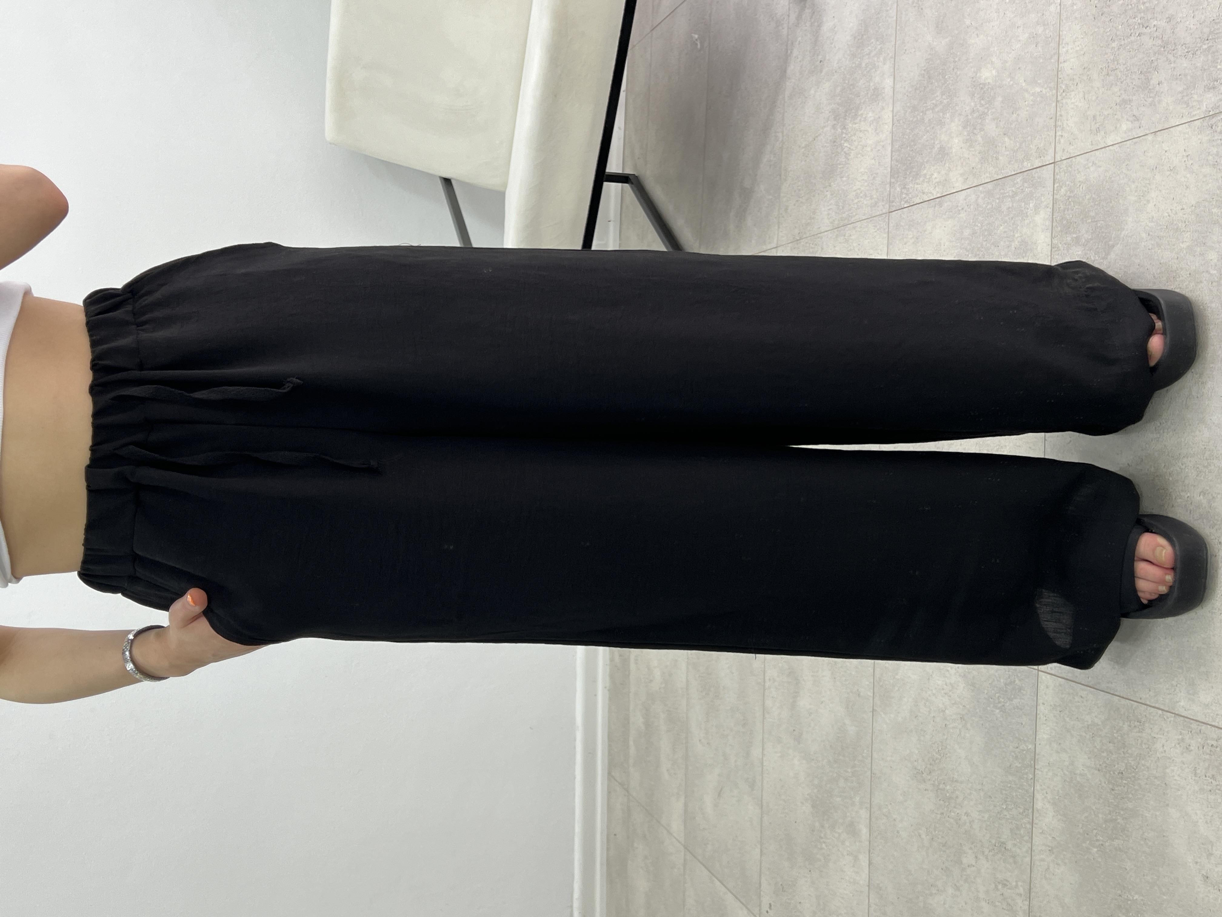 ORJİNAL MARKA BELİ LASTİKLİ KETEN PANTOLON SİYAH