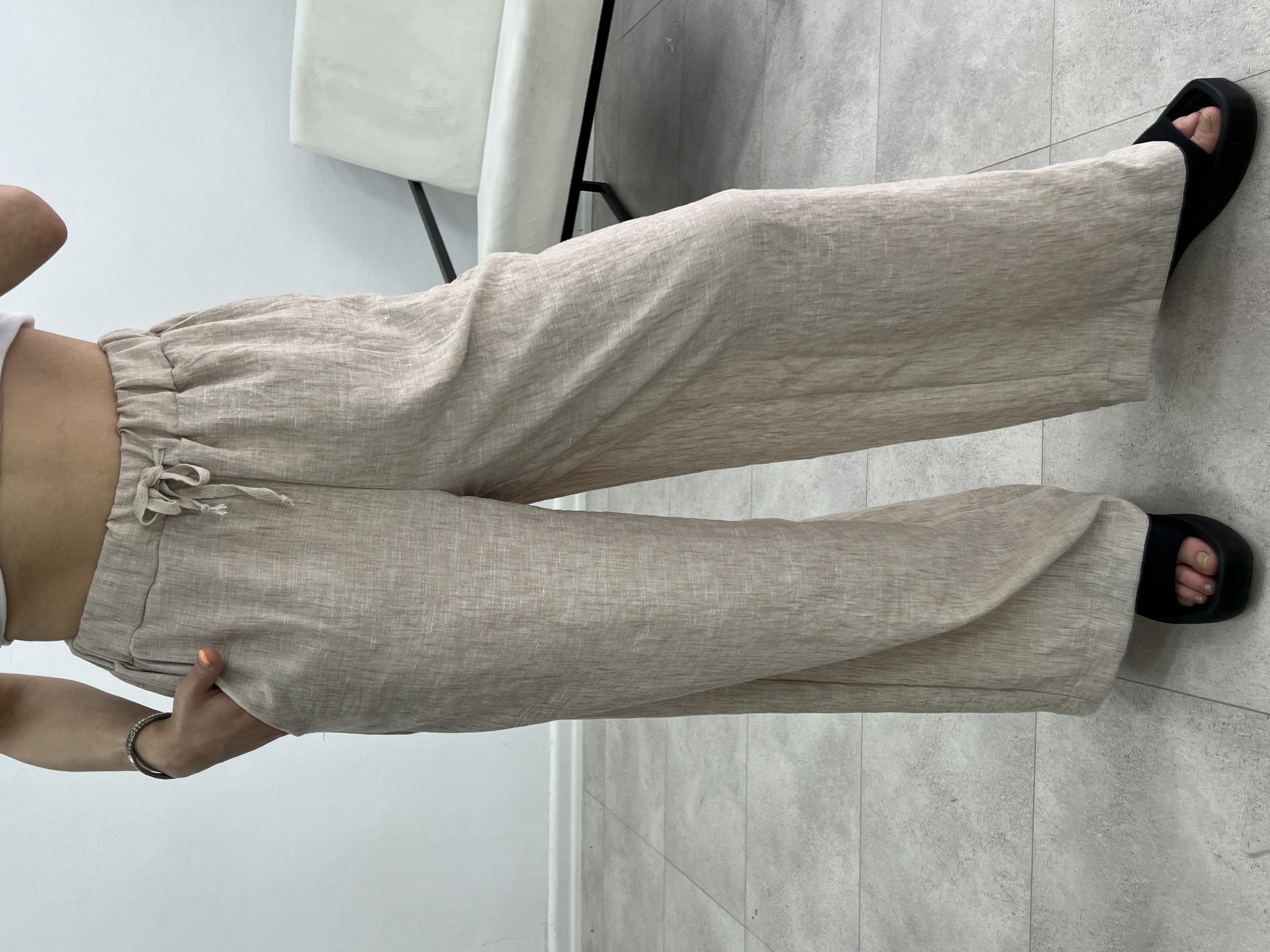 ORJİNAL MARKA BELİ LASTİKLİ KETEN PANTOLON TAŞ