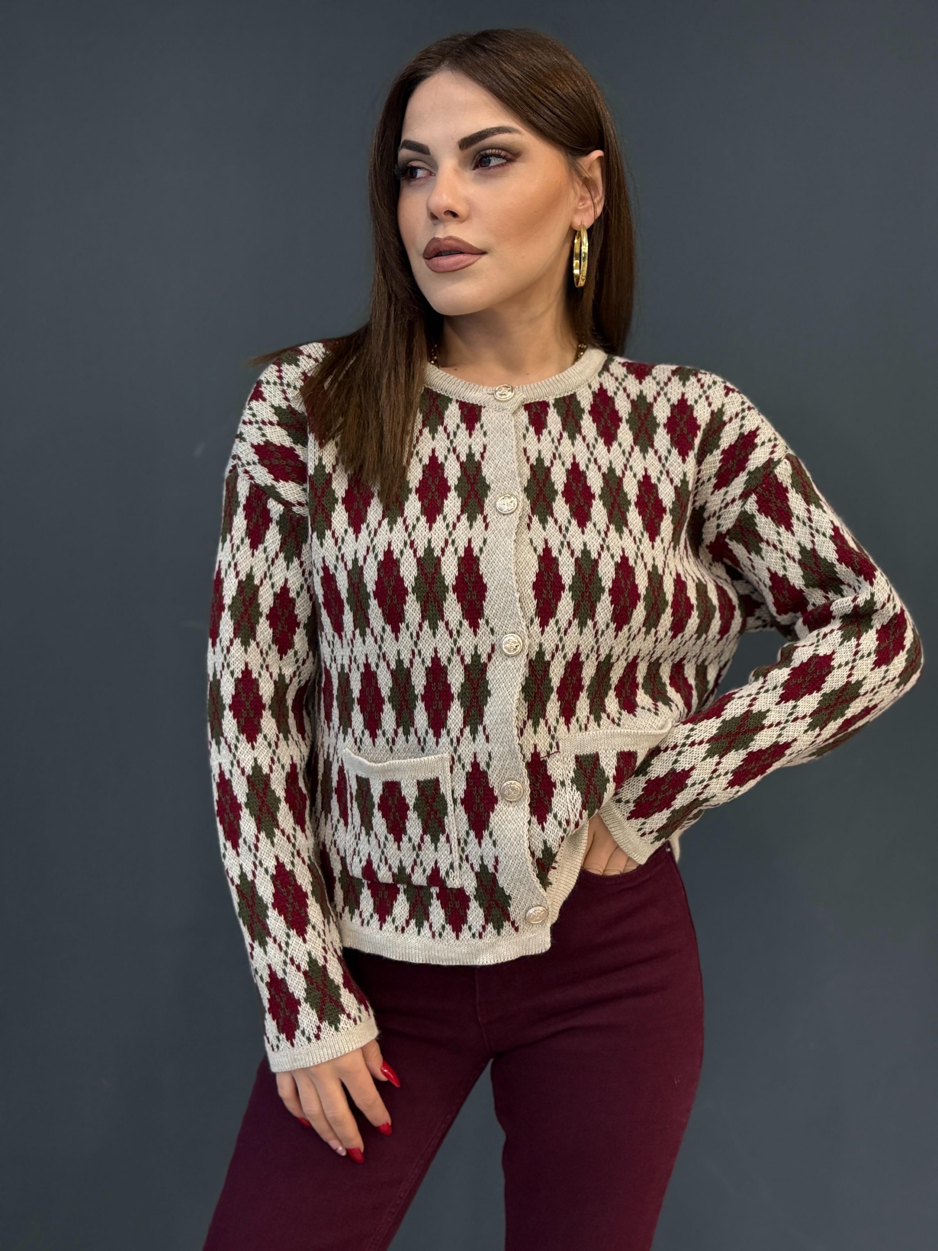 ORJİNAL MARKA BORDO BAKLAVA DESNLİ HIRKA