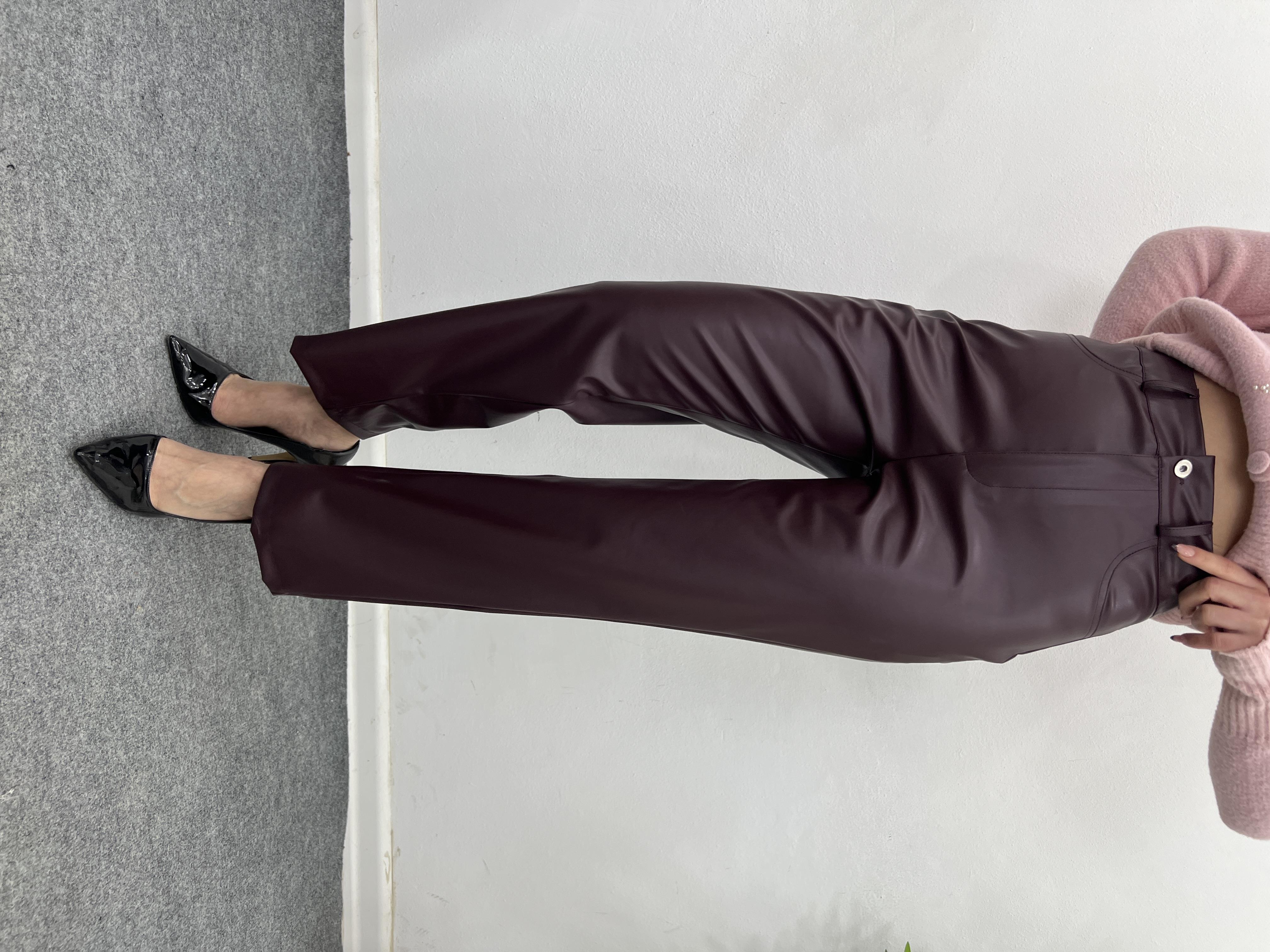 ORJİNAL MARKA BORDO DERİ PANTOLON