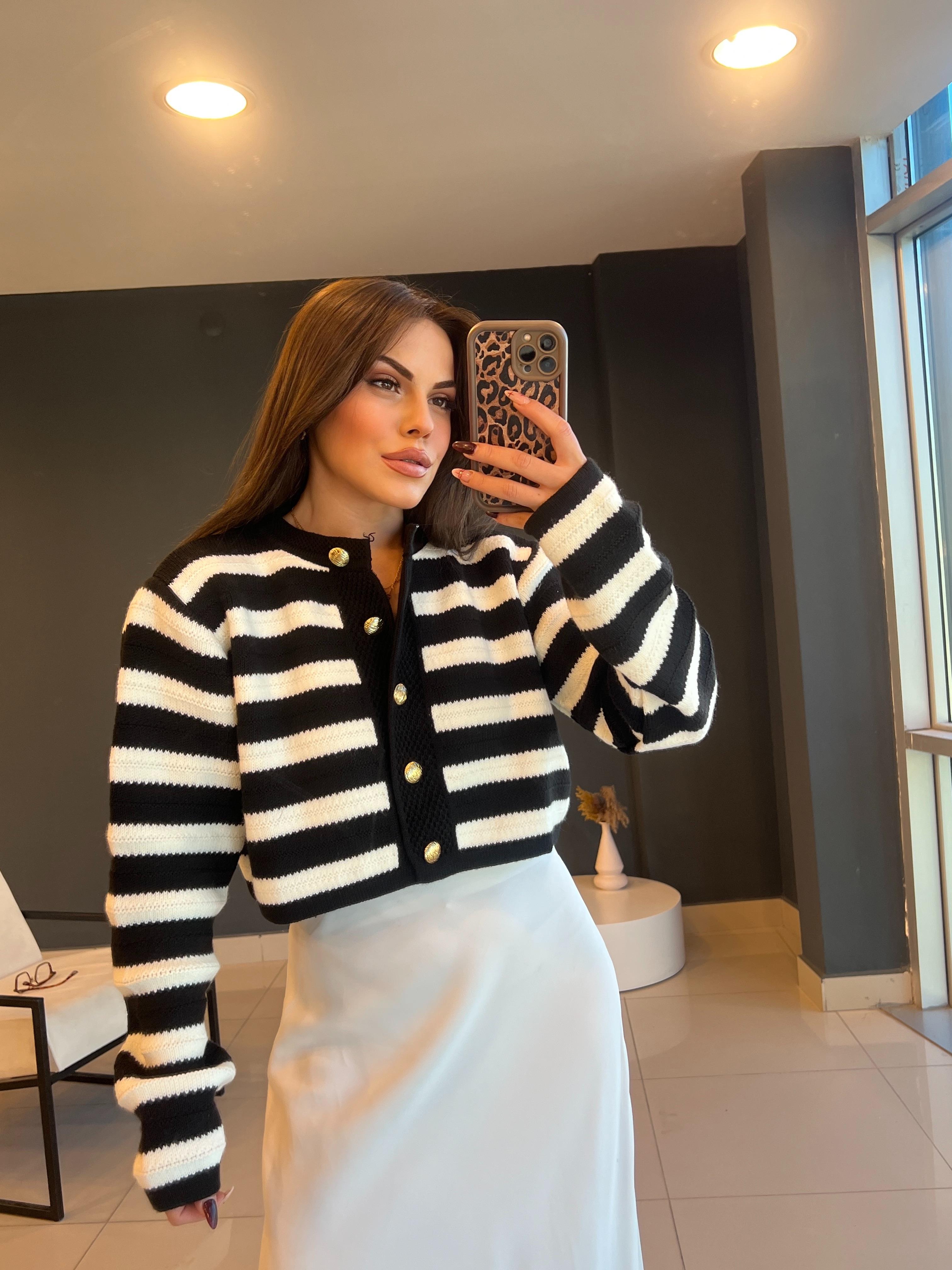 ORJİNAL MARKA ÇİZGİLİ HIRKA SİYAH