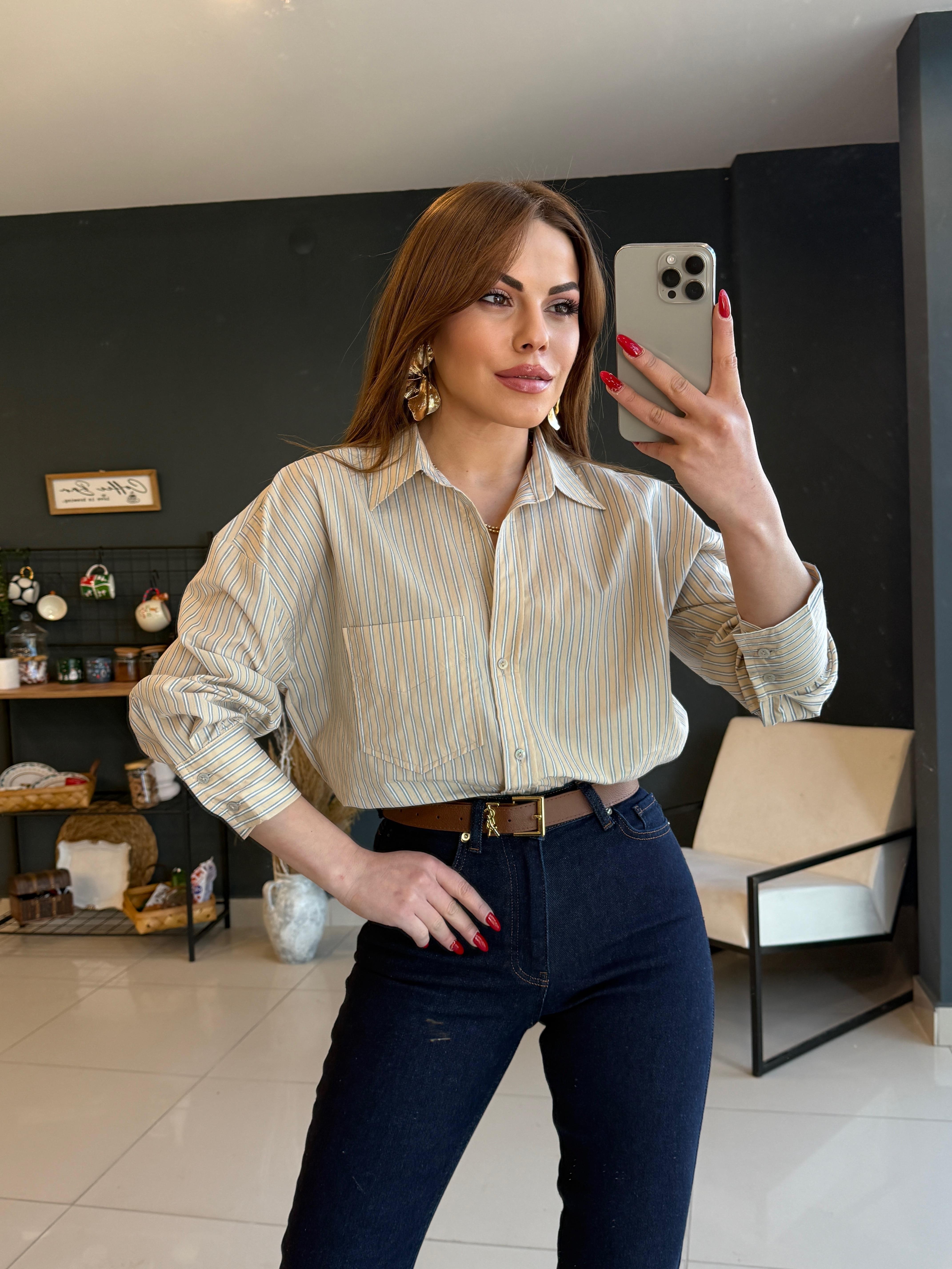 ORJİNAL MARKA MAVİ ÇİZGİLİ GÖMLEK