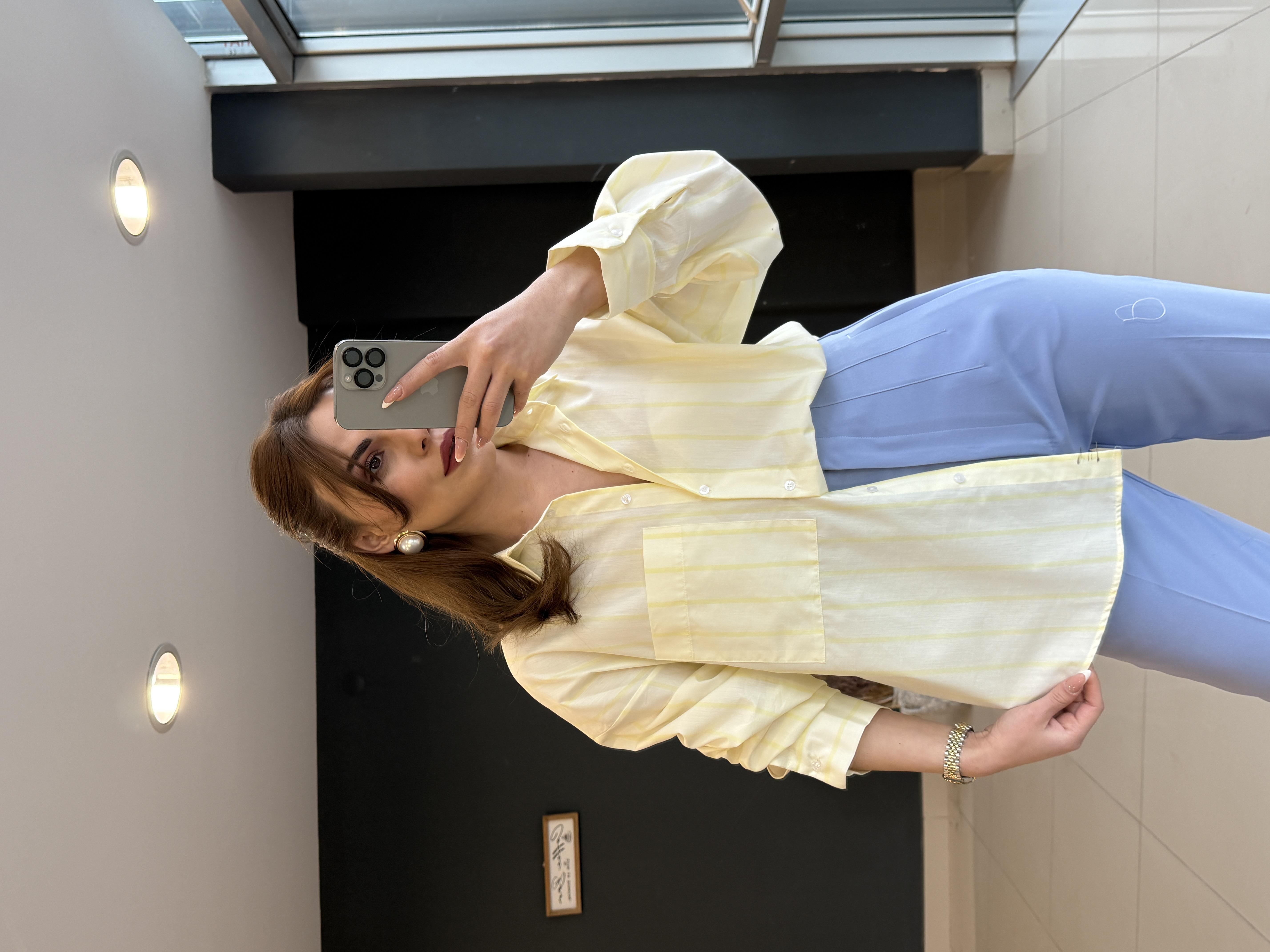 ORJİNAL MARKA SARI ÇİZGİLİ POPLİN GÖMLEK