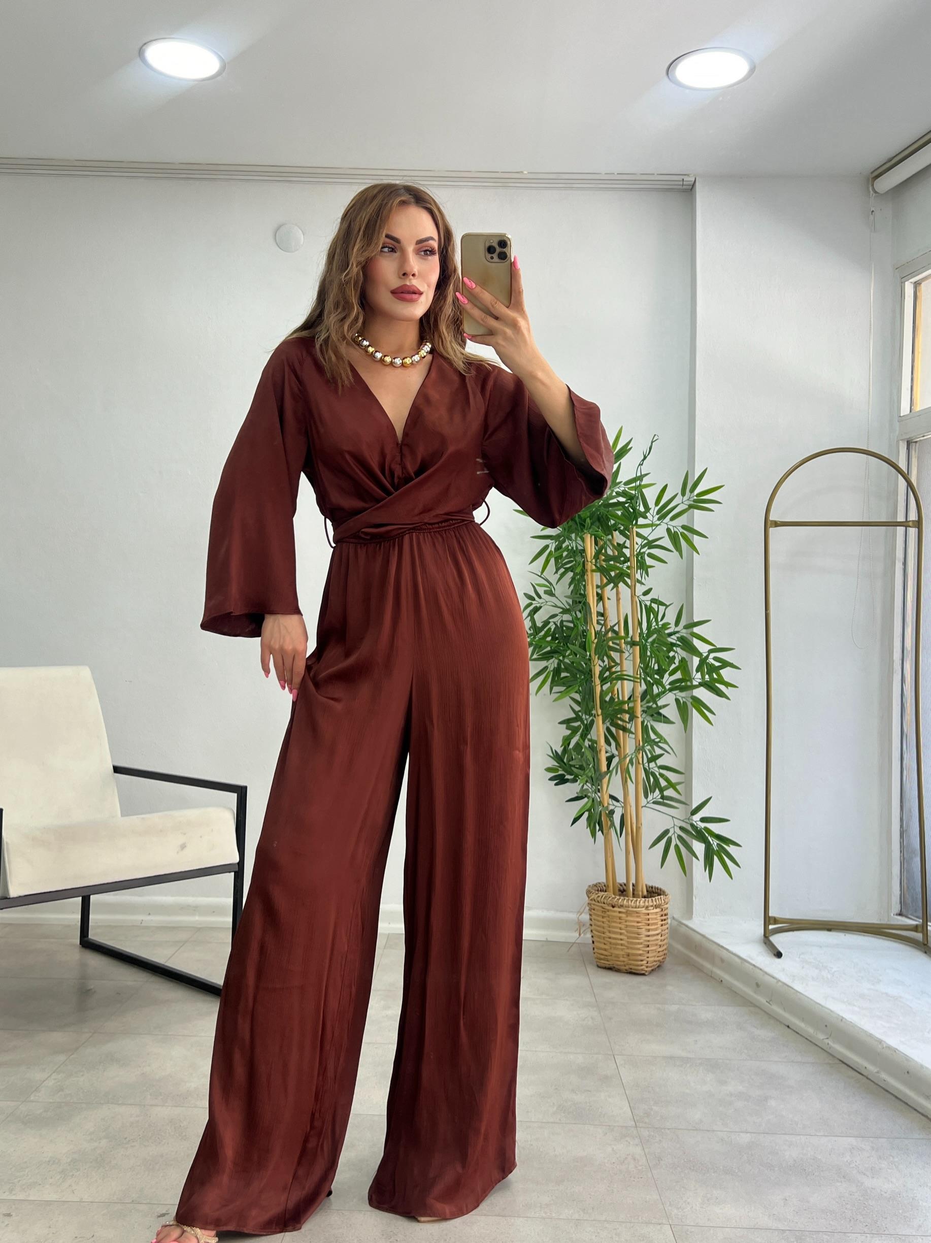 ORJİNAL MARKA SATEN KAHVE TULUM 