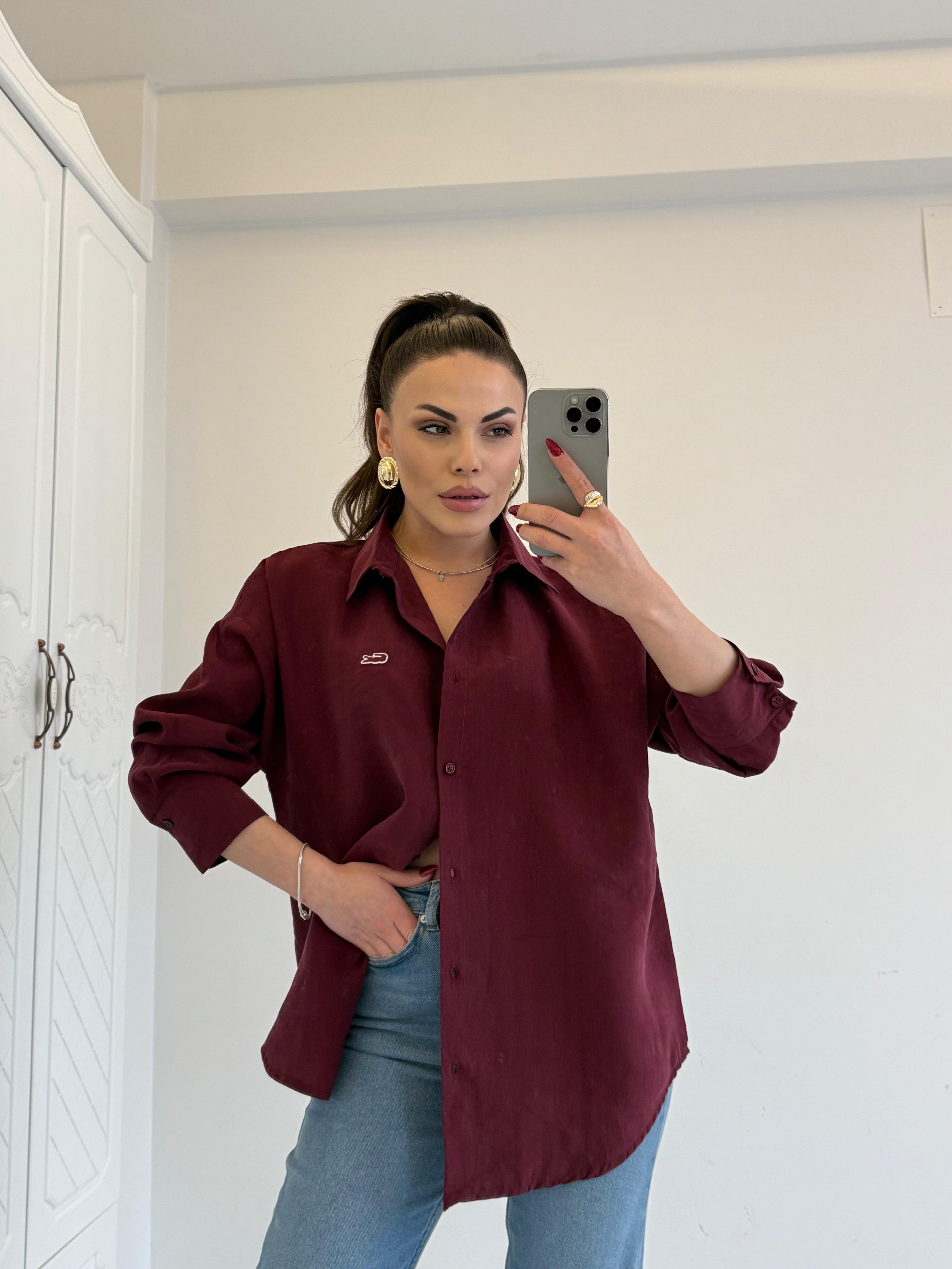 ORJINAL MARKA TENSEL GÖMLEK BORDO