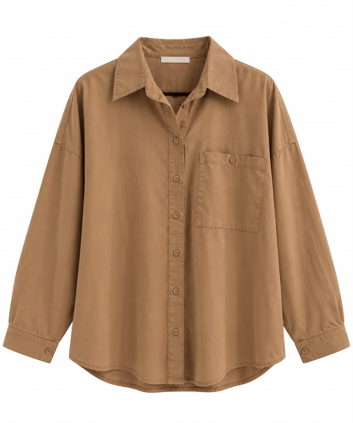 Oversize Cepli Pamuklu Poplin Gömlek Camel