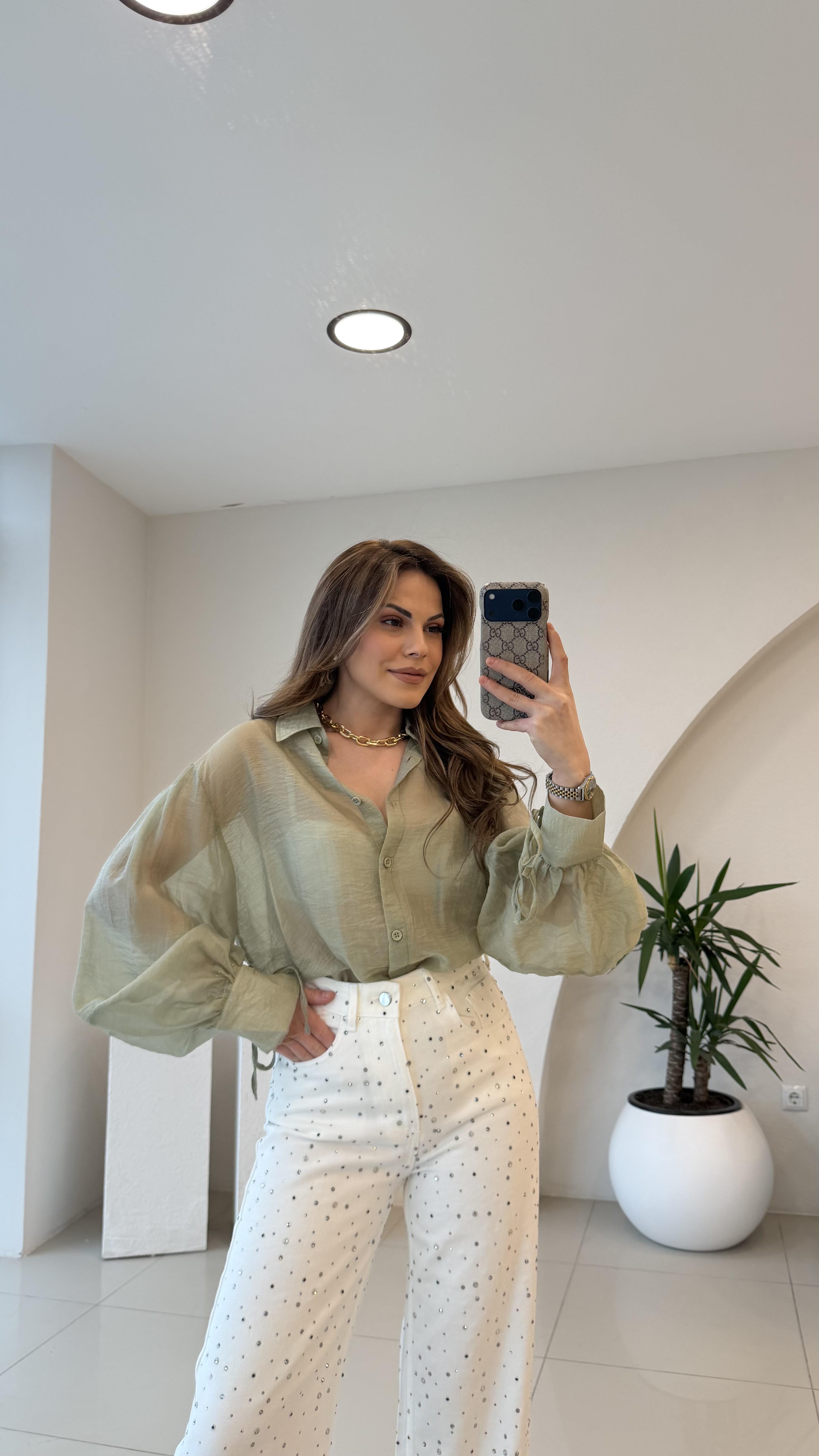 OVERSİZE TÜL GÖMLEK HAKİ YEŞİL