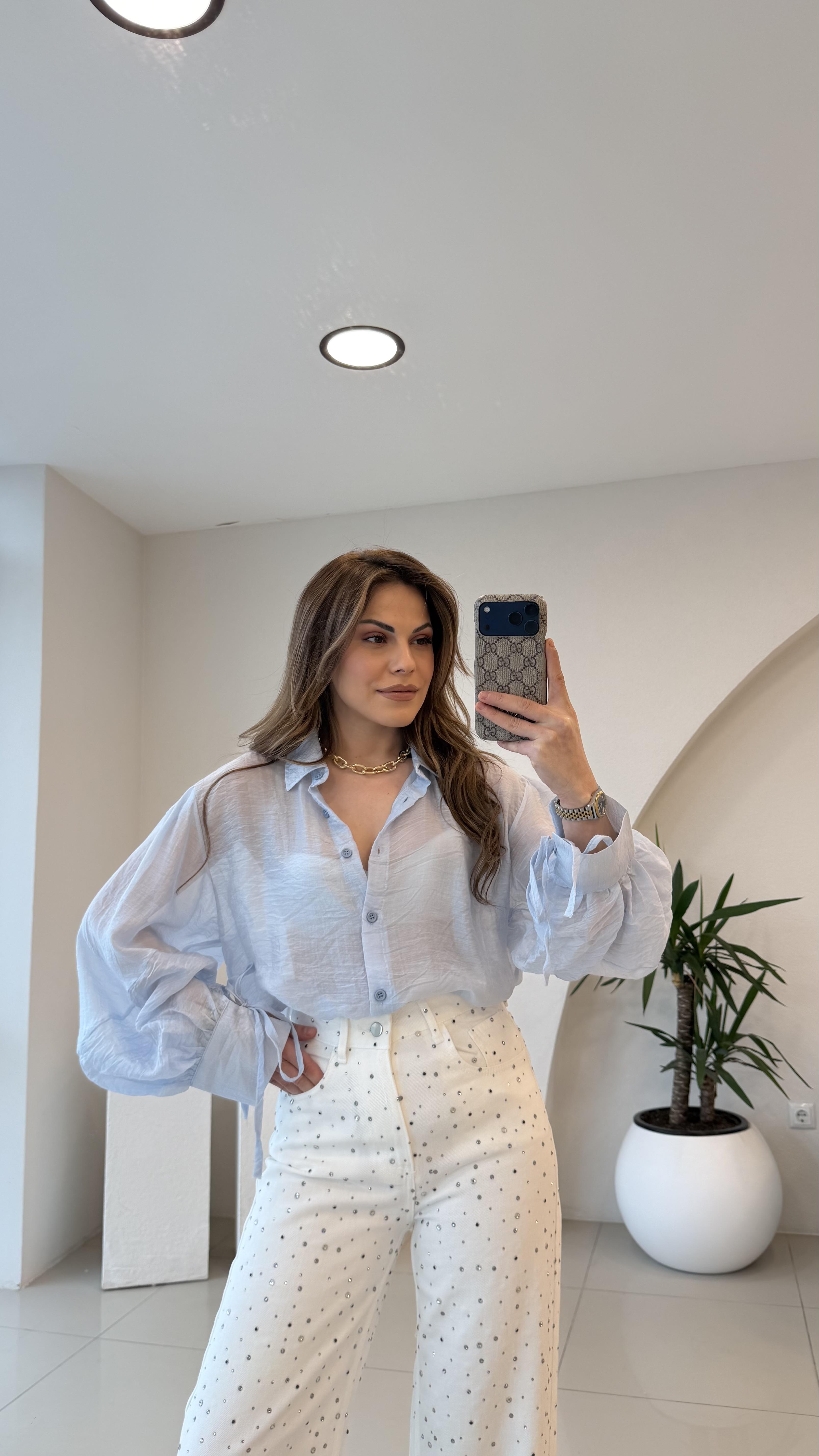 OVERSİZE TÜL GÖMLEK MAVİ