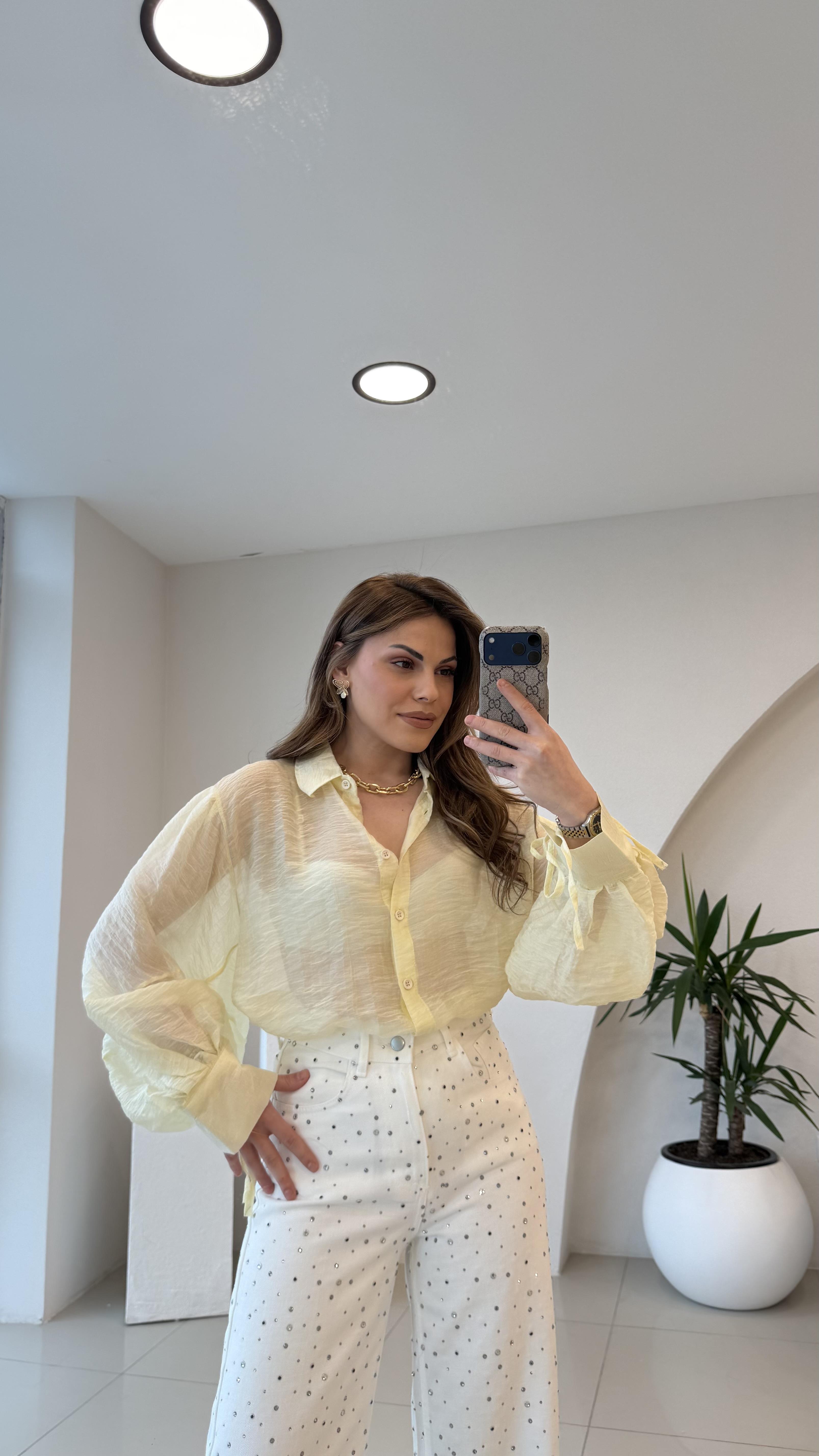 OVERSİZE TÜL GÖMLEK SARI