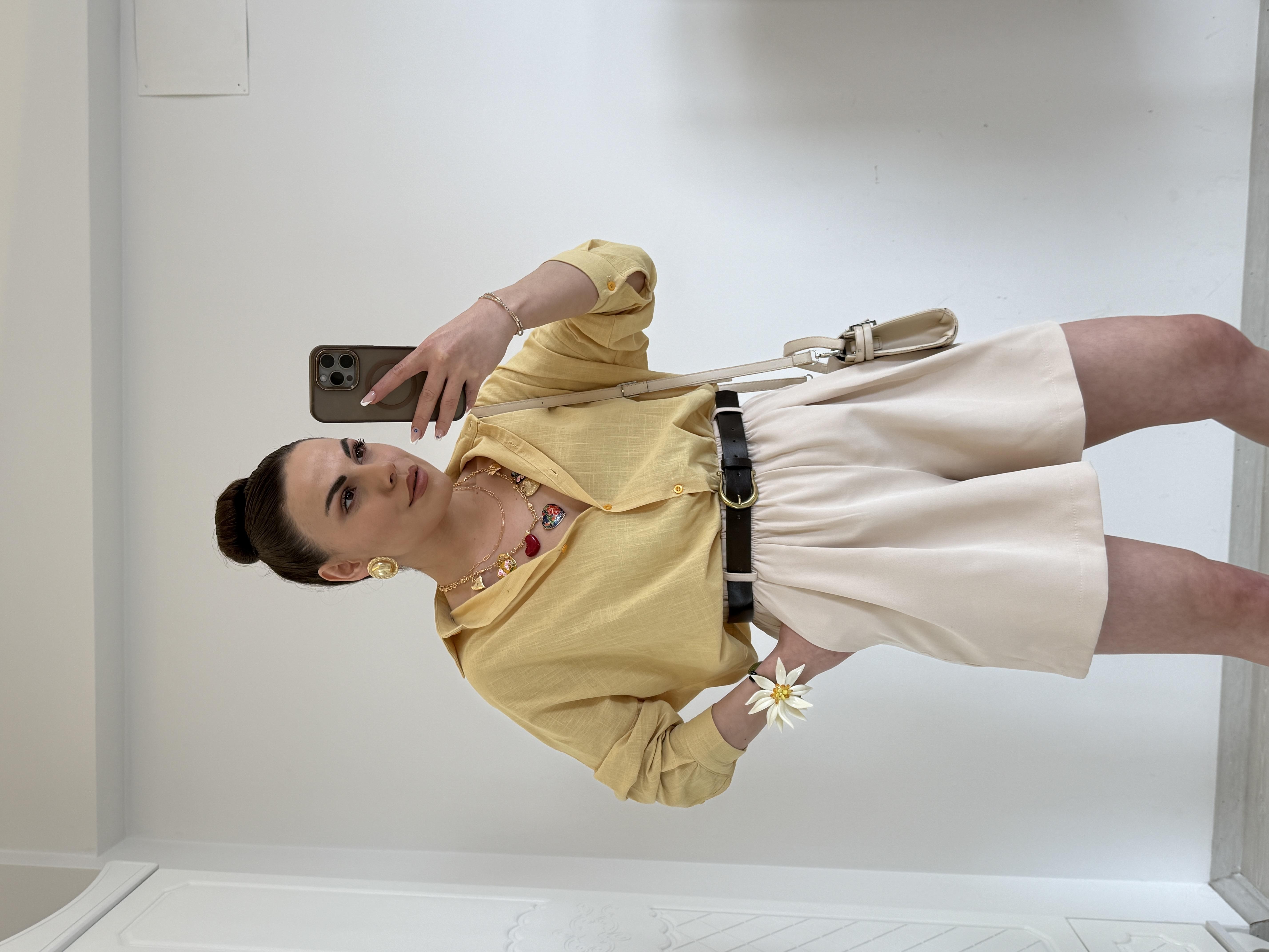 ÖZEL ÜRETİM KETEN GÖMLEK SARI