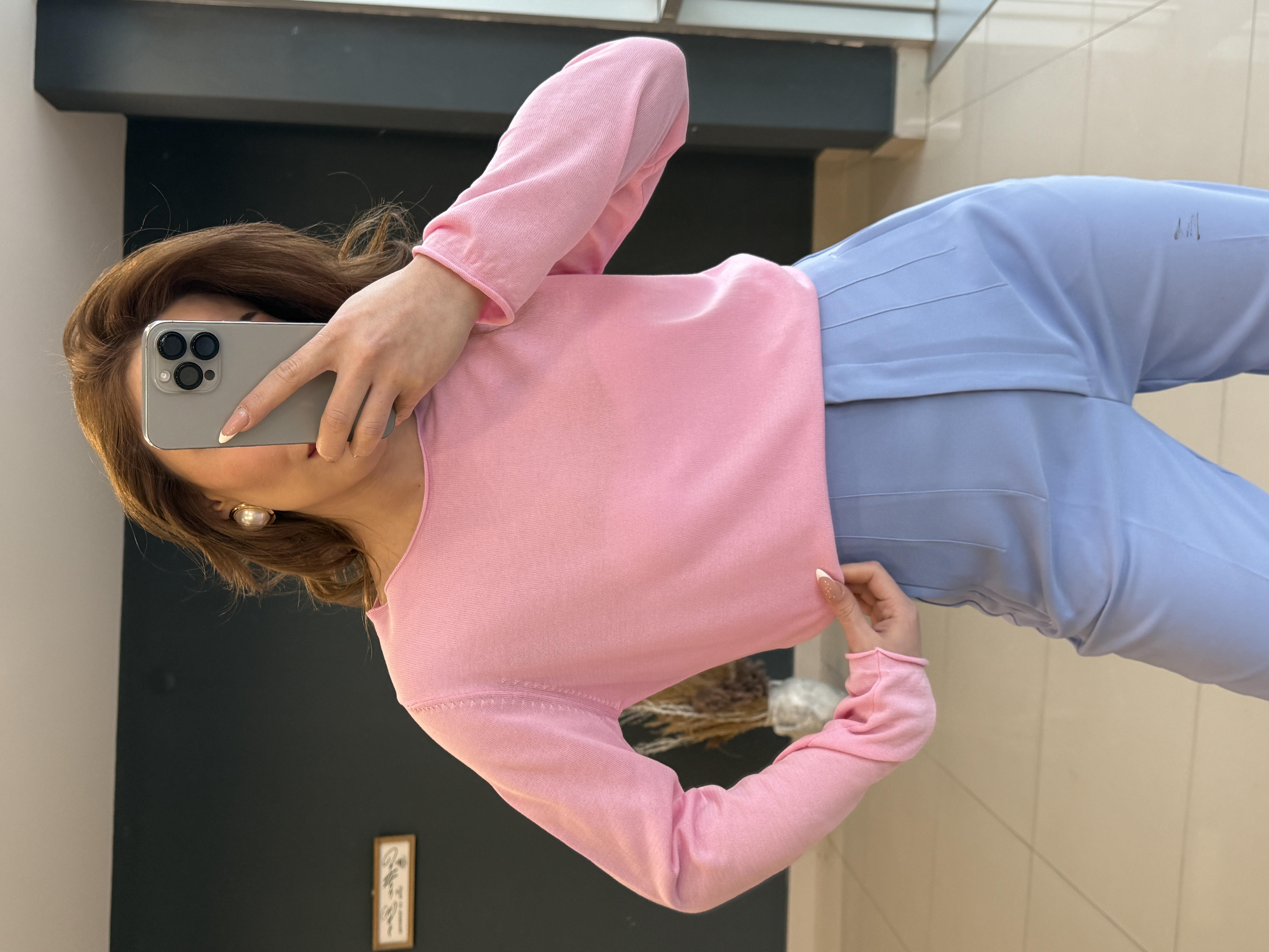 PAMUK MERSERİZE BLUZ PEMBE