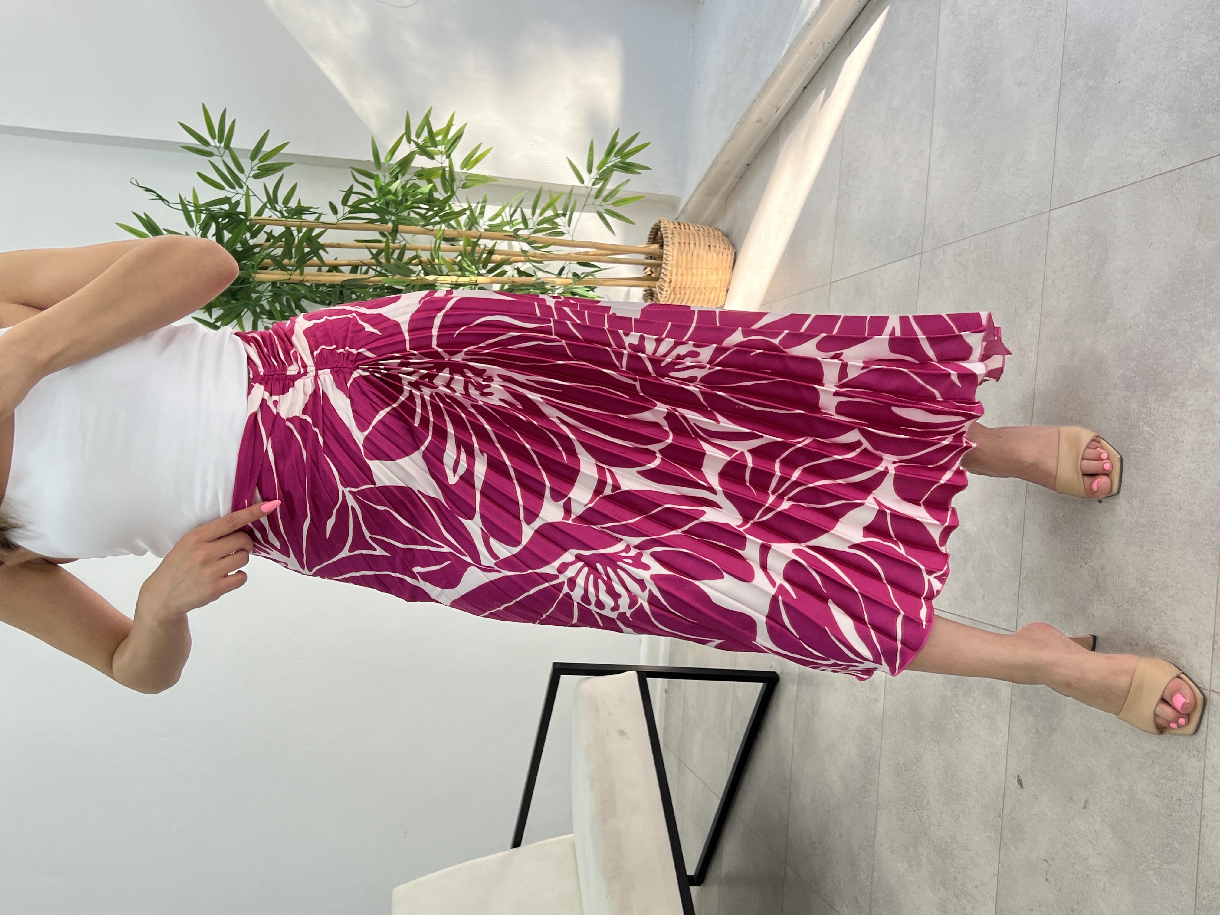PEMBE DESENLİ  DRAPELLİ SATEN ETEK