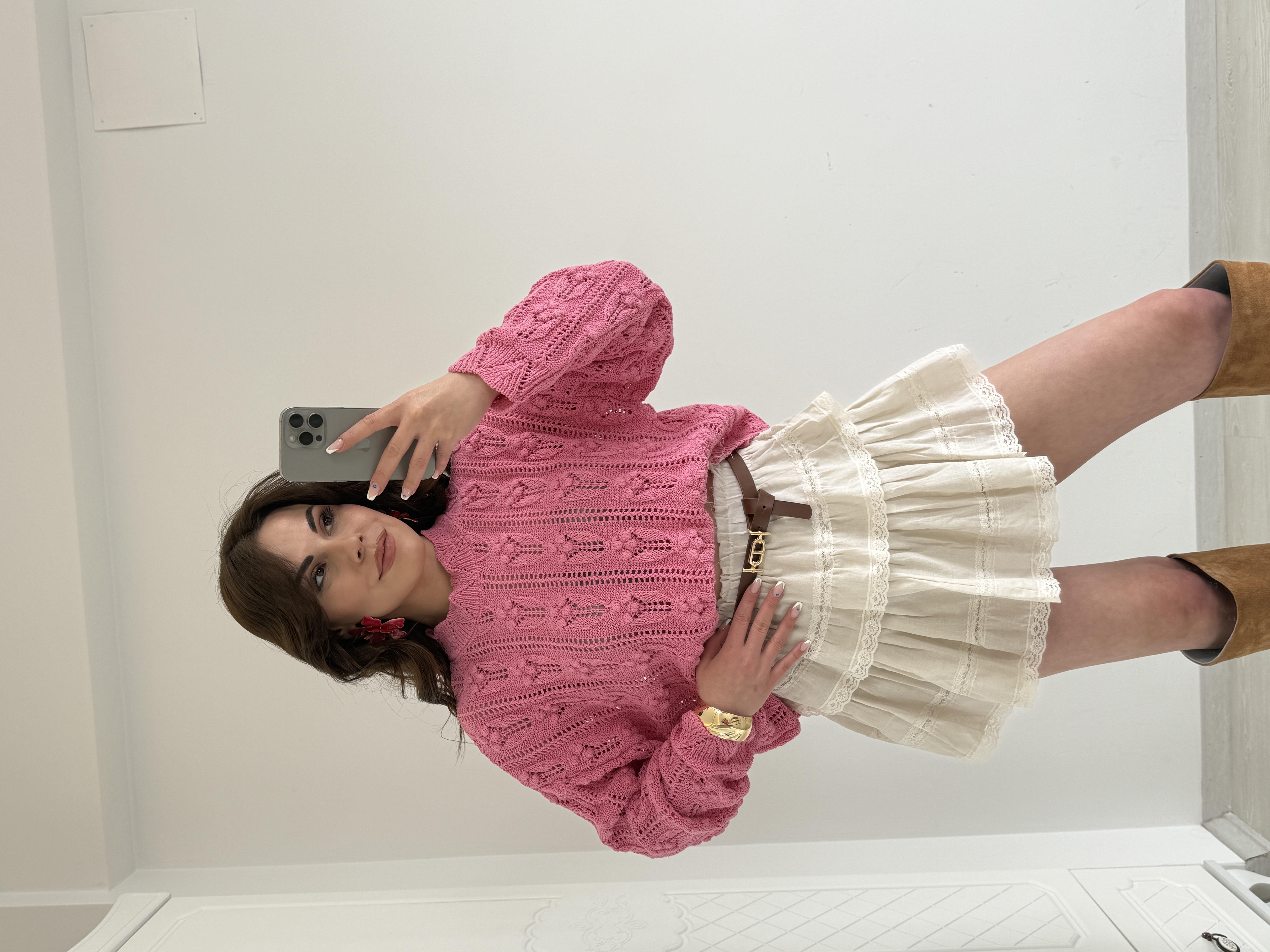 PONPON DESENLİ TRİKO PEMBE