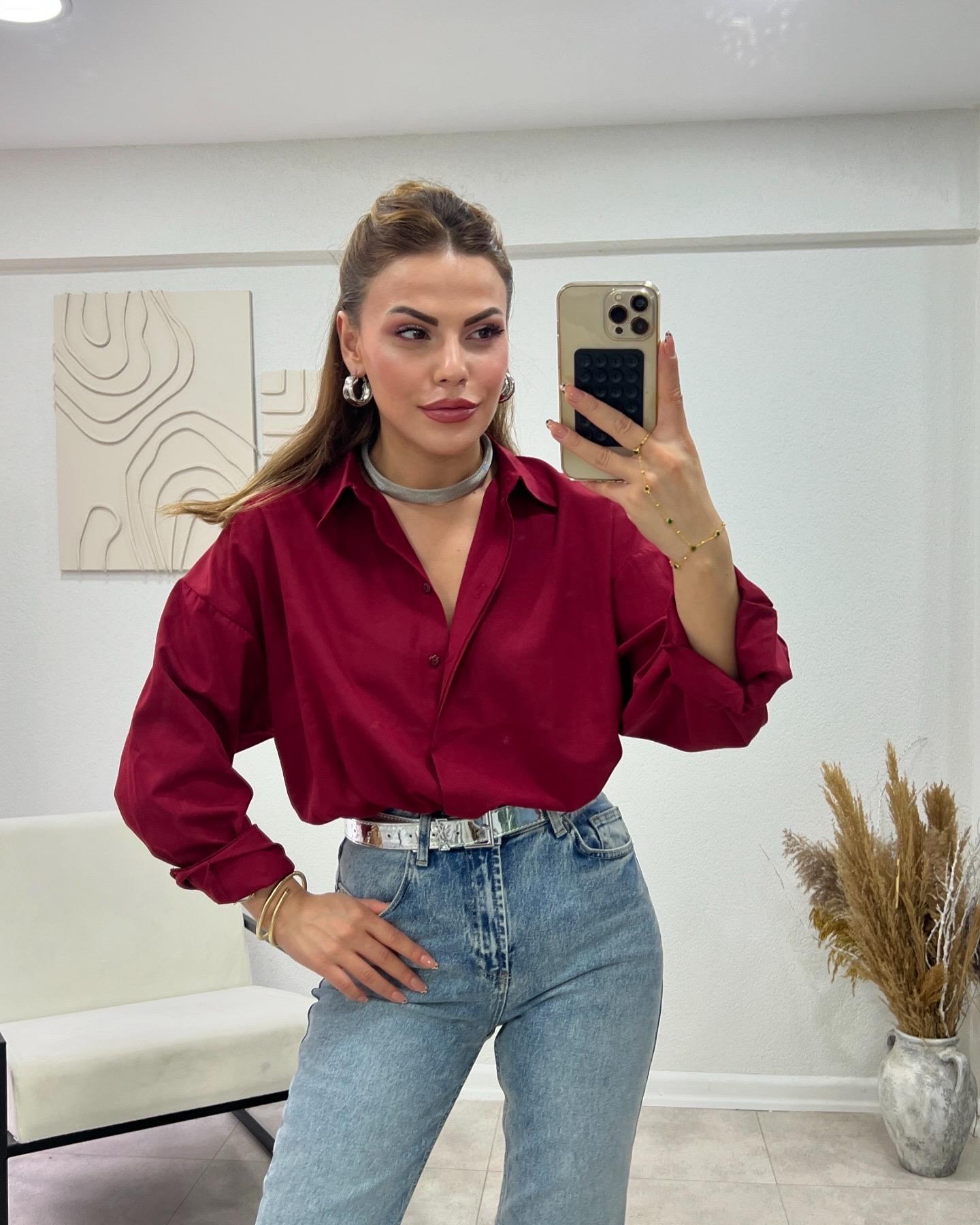 POPLİN KUMAŞ PREMİUM BORDO GÖMLEK 