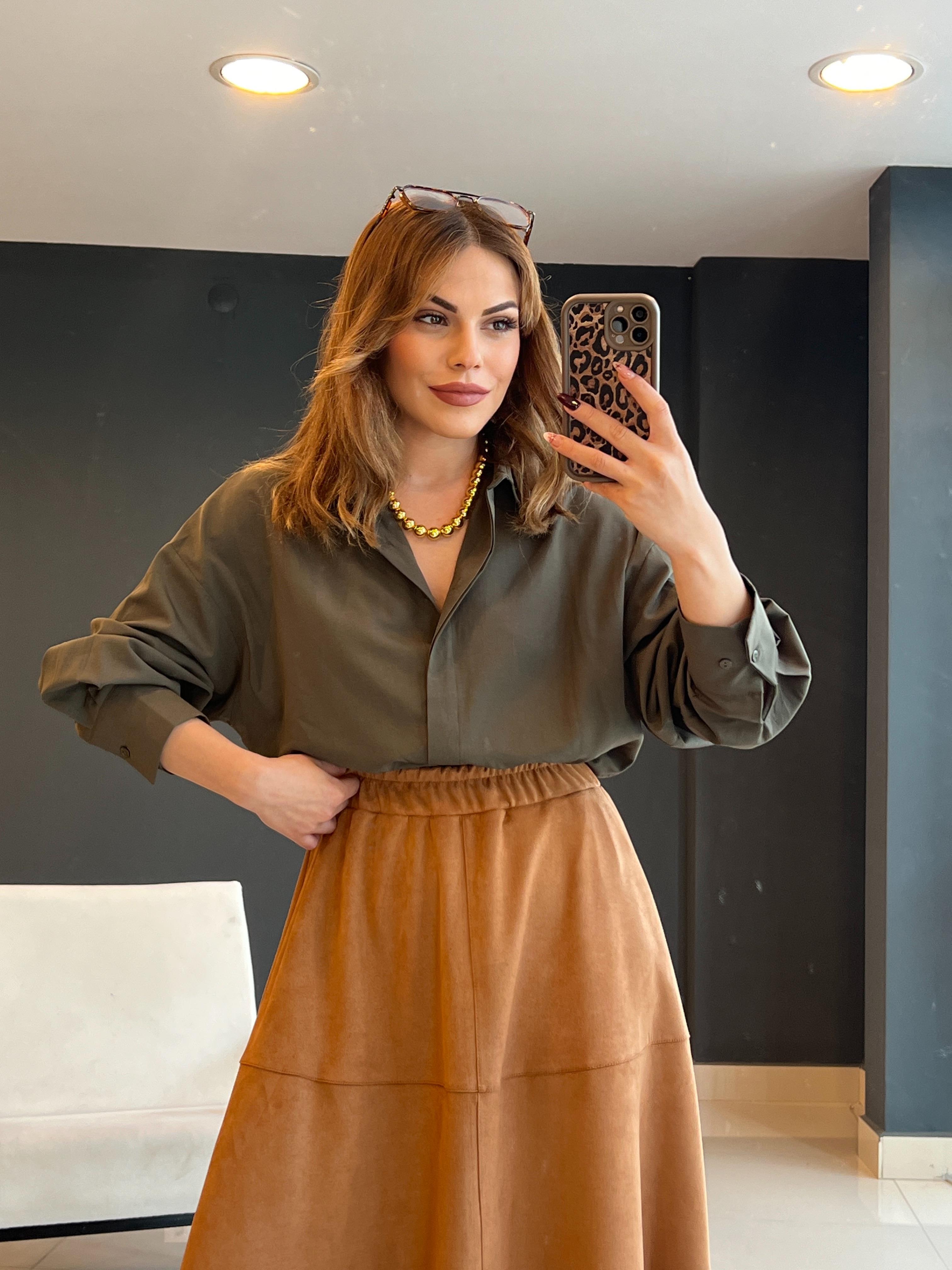 POPLİN KUMAŞ PREMİUM HAKİ YEŞİL GÖMLEK 