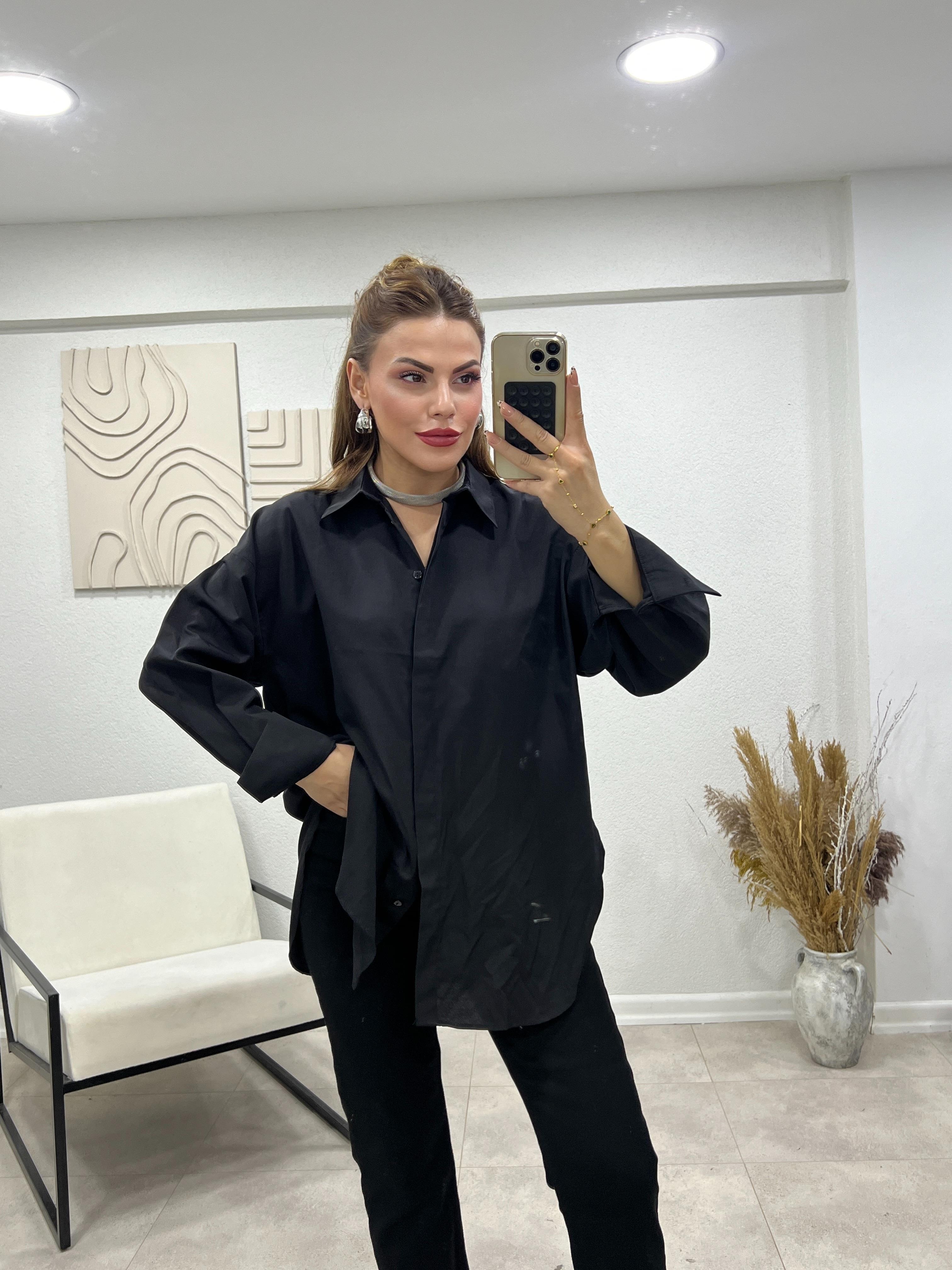 POPLİN KUMAŞ PREMİUM SİYAH GÖMLEK 