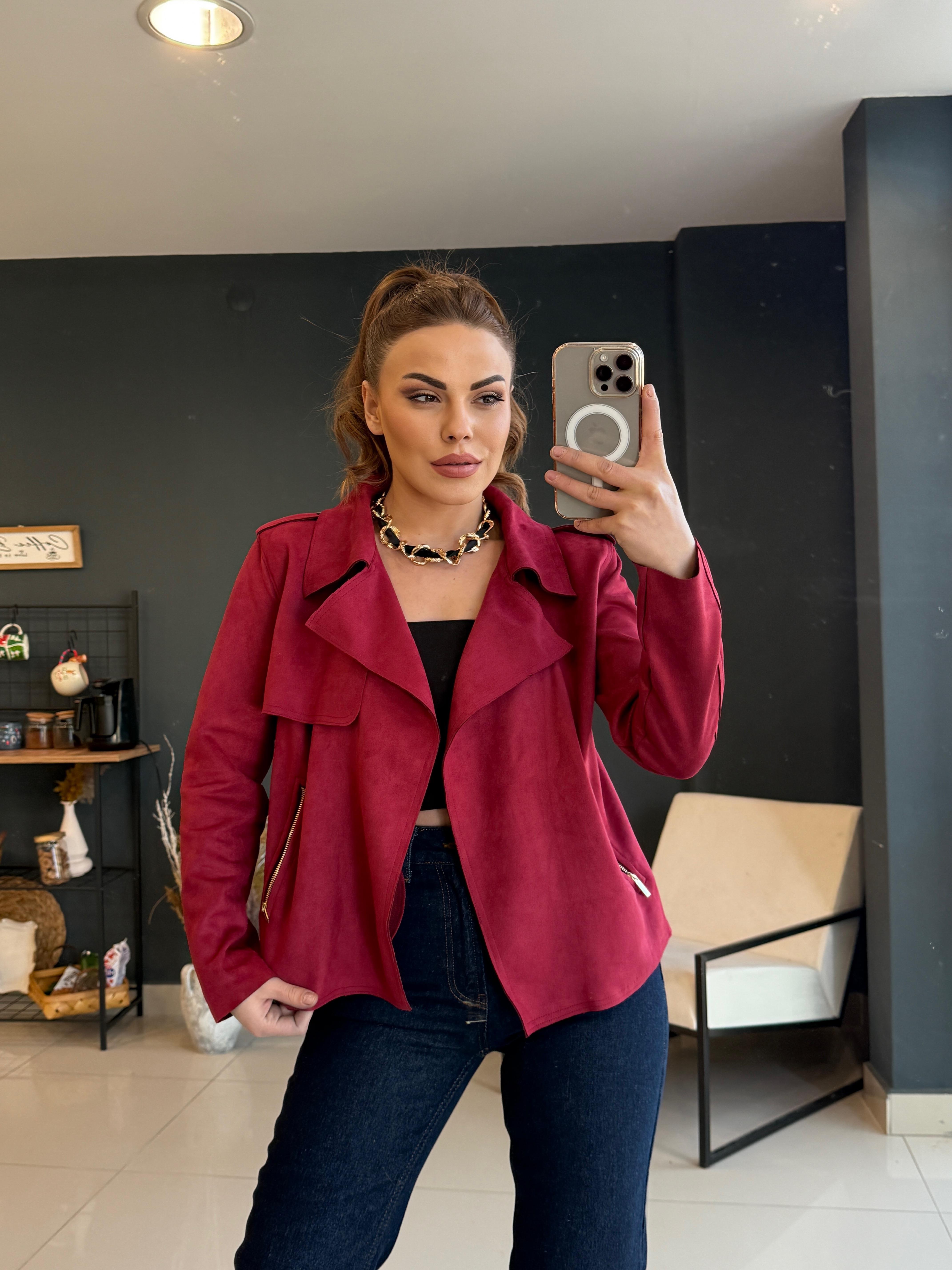 PREMİUM ASTARSIZ SÜET CEKET  BORDO