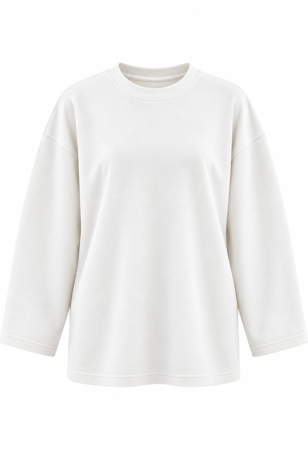 Premium Oversize Kesim Uzun Kollu Basic Sweat Beyaz