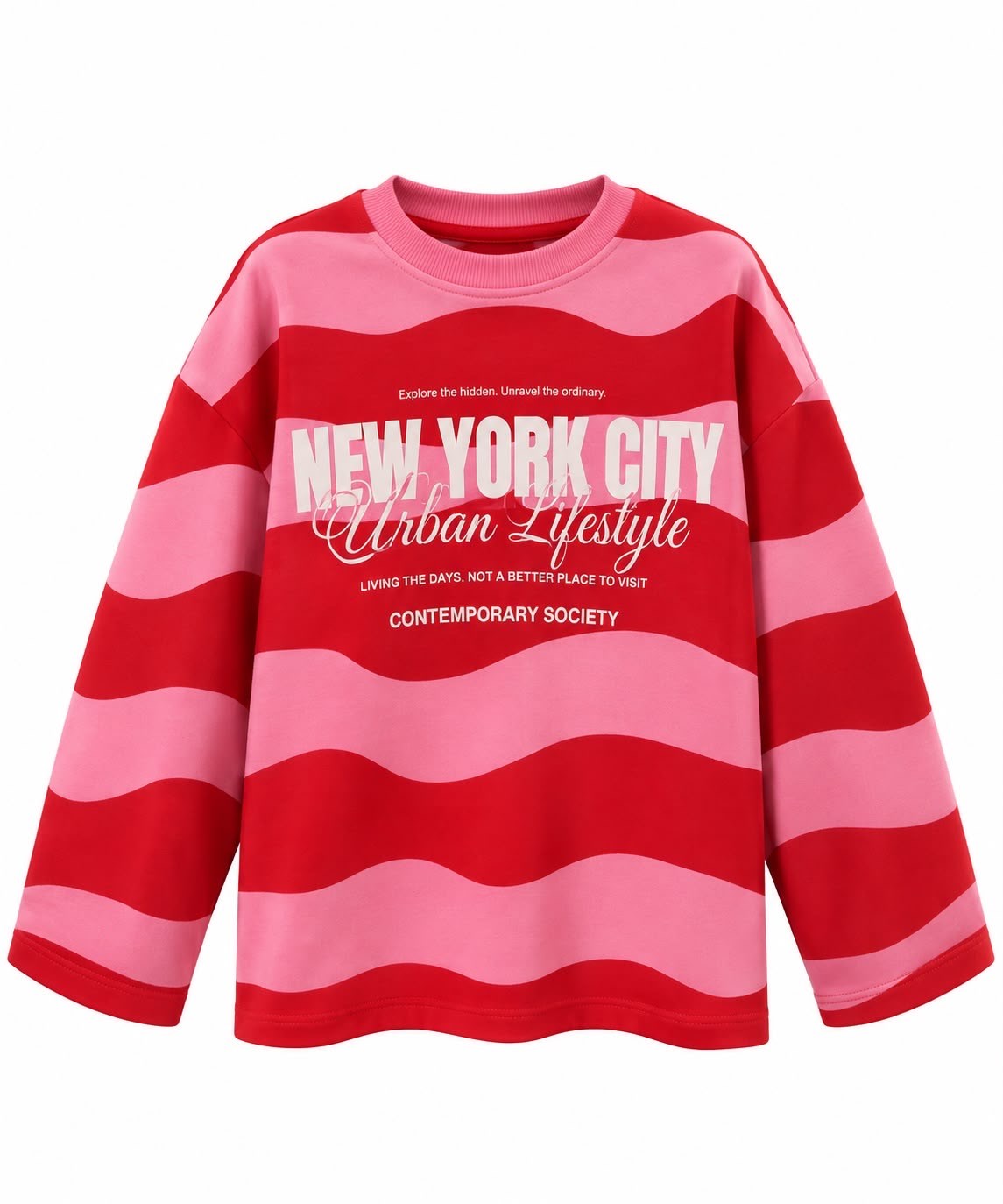 Premium Seri Baskılı Çizgili Sweatshirt