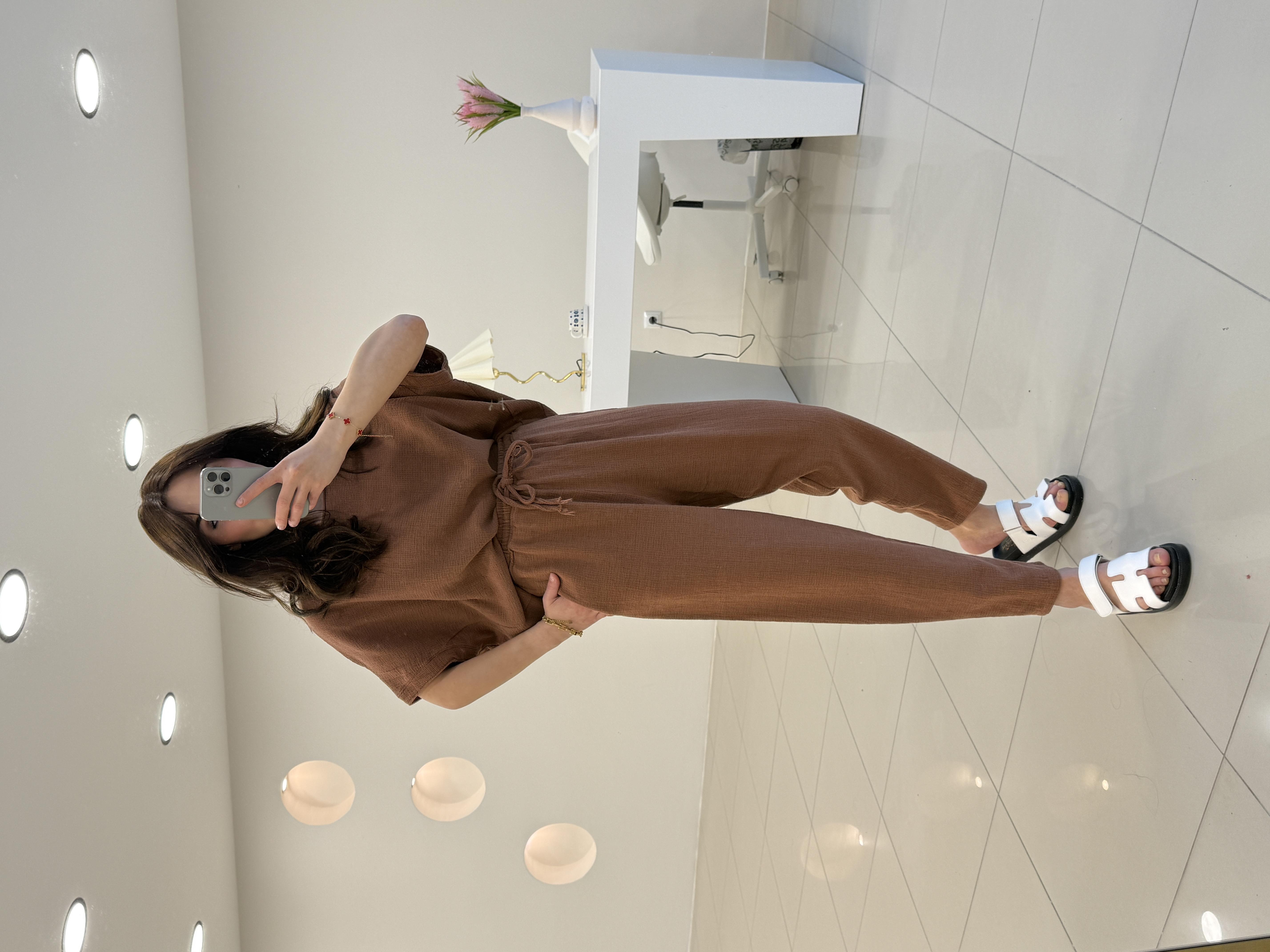 PREMİUM SERİ KETEN TAKIM KAHVE 