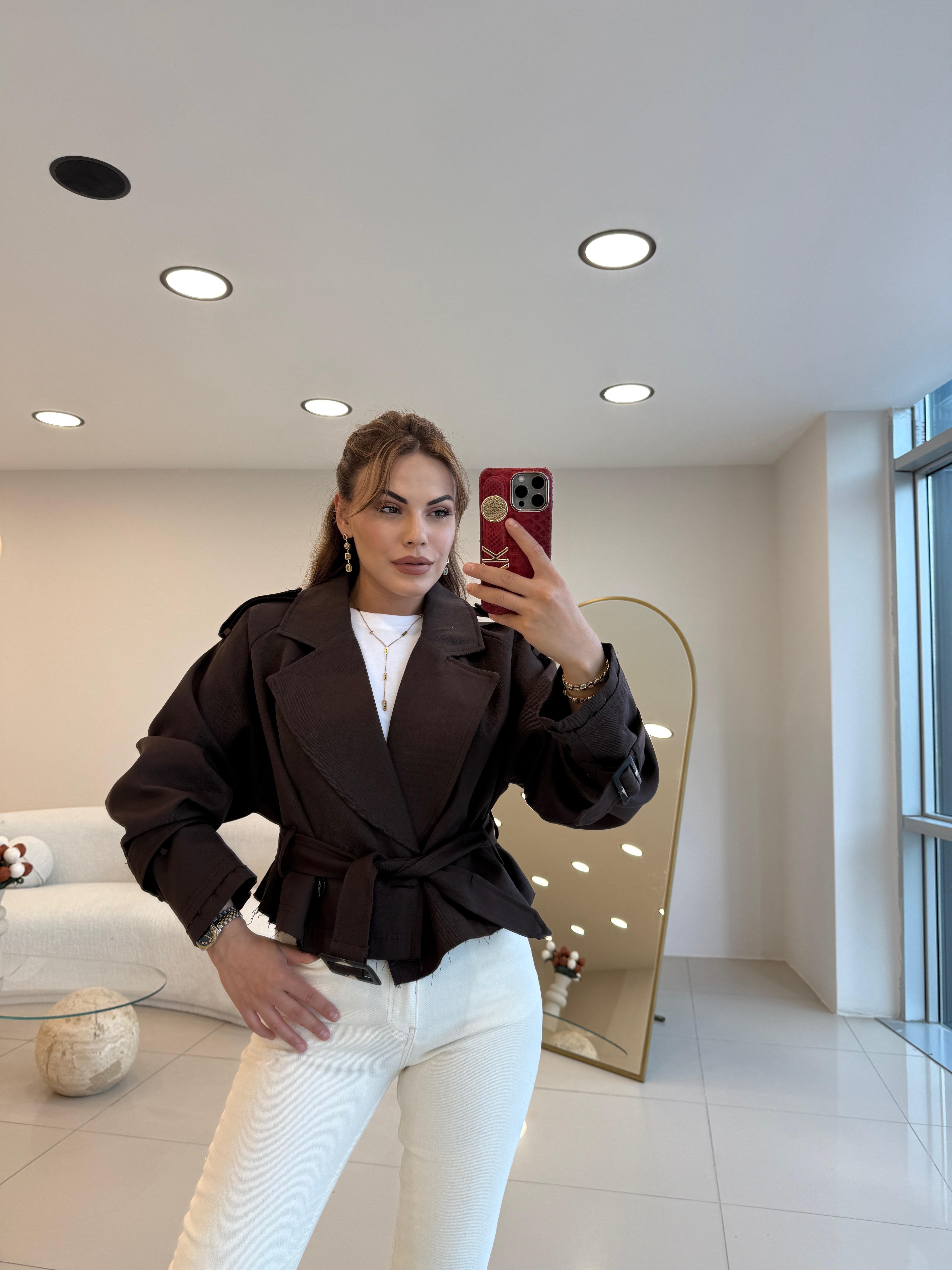 PREMIUM SERİ KISA TRENÇKOT KAHVE