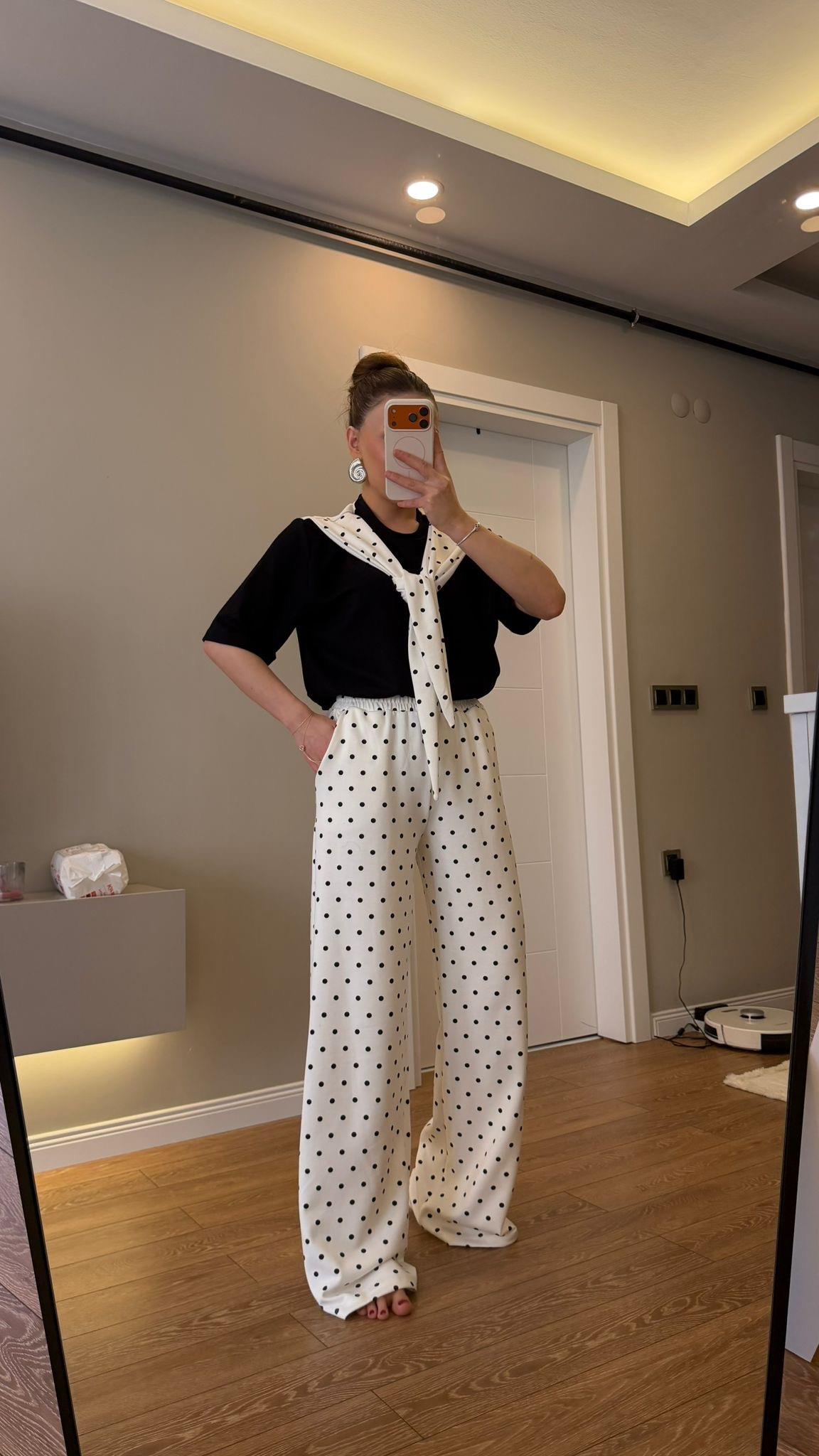 PUANTİYELİ FULARLI MODAL İKİLİ TAKIM