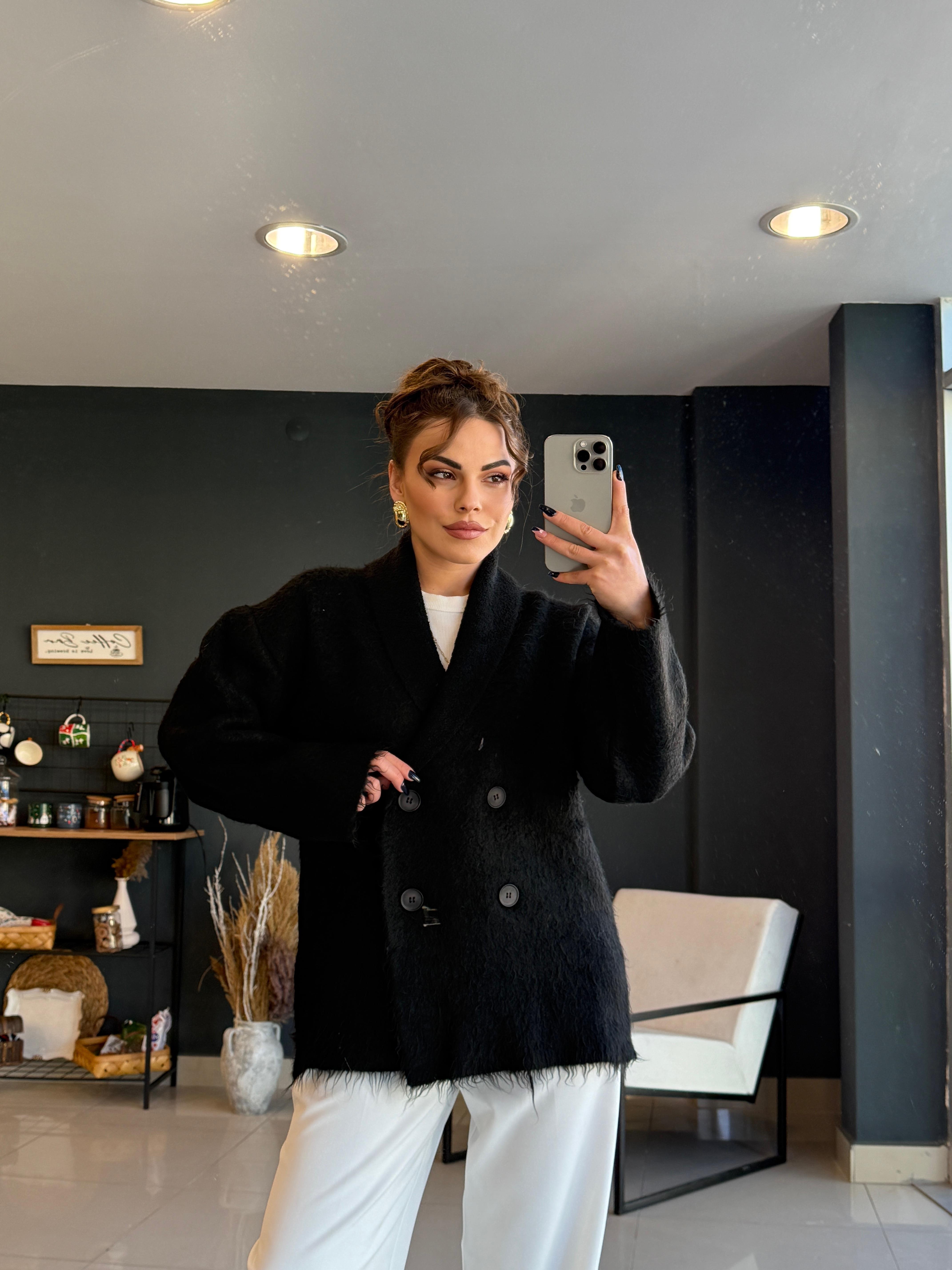 ŞAL YAKA PREMİUM HIRKA SİYAH