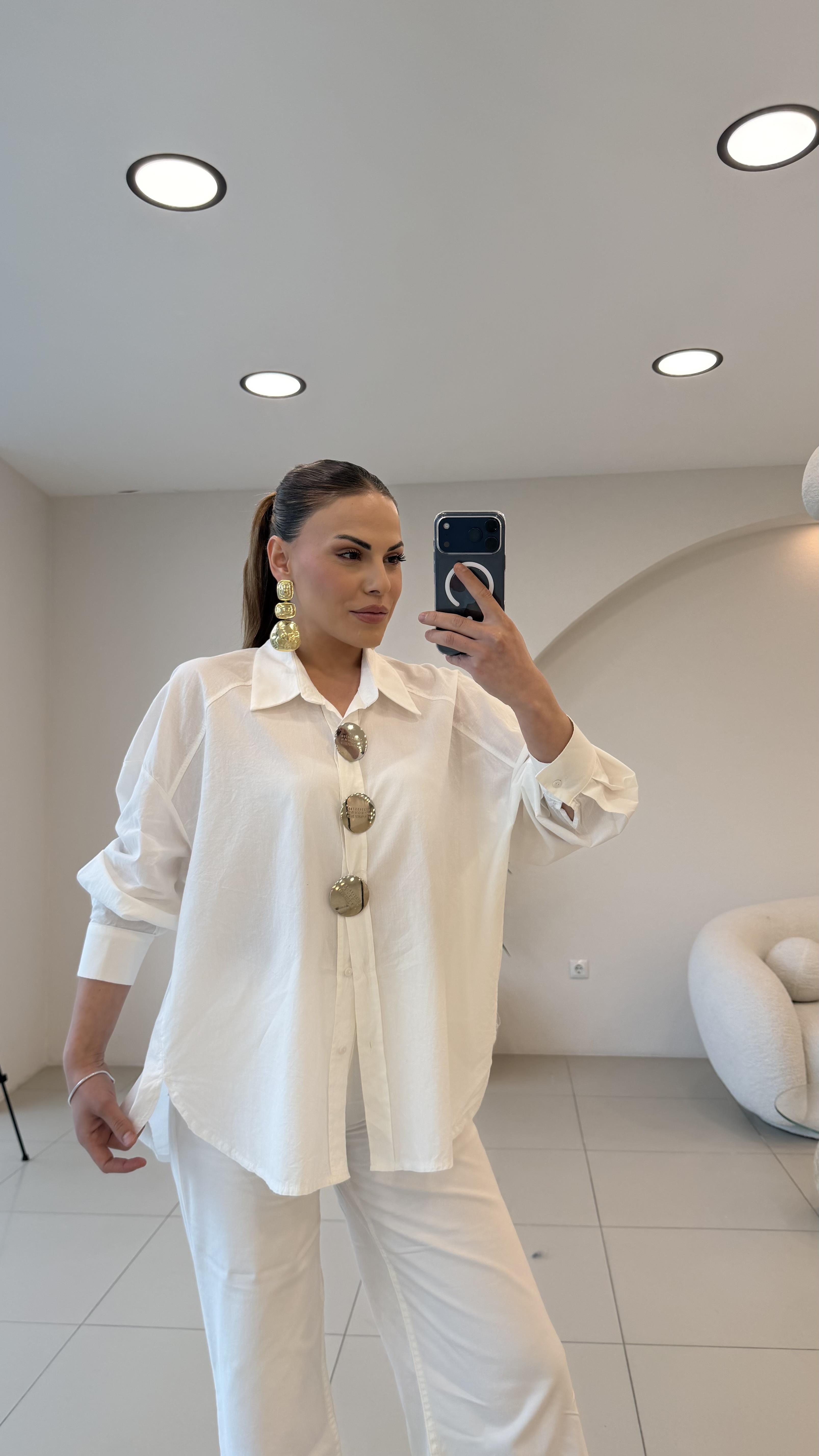 Silver Aksesuarlı Beyaz Pamuk Gömlek 
