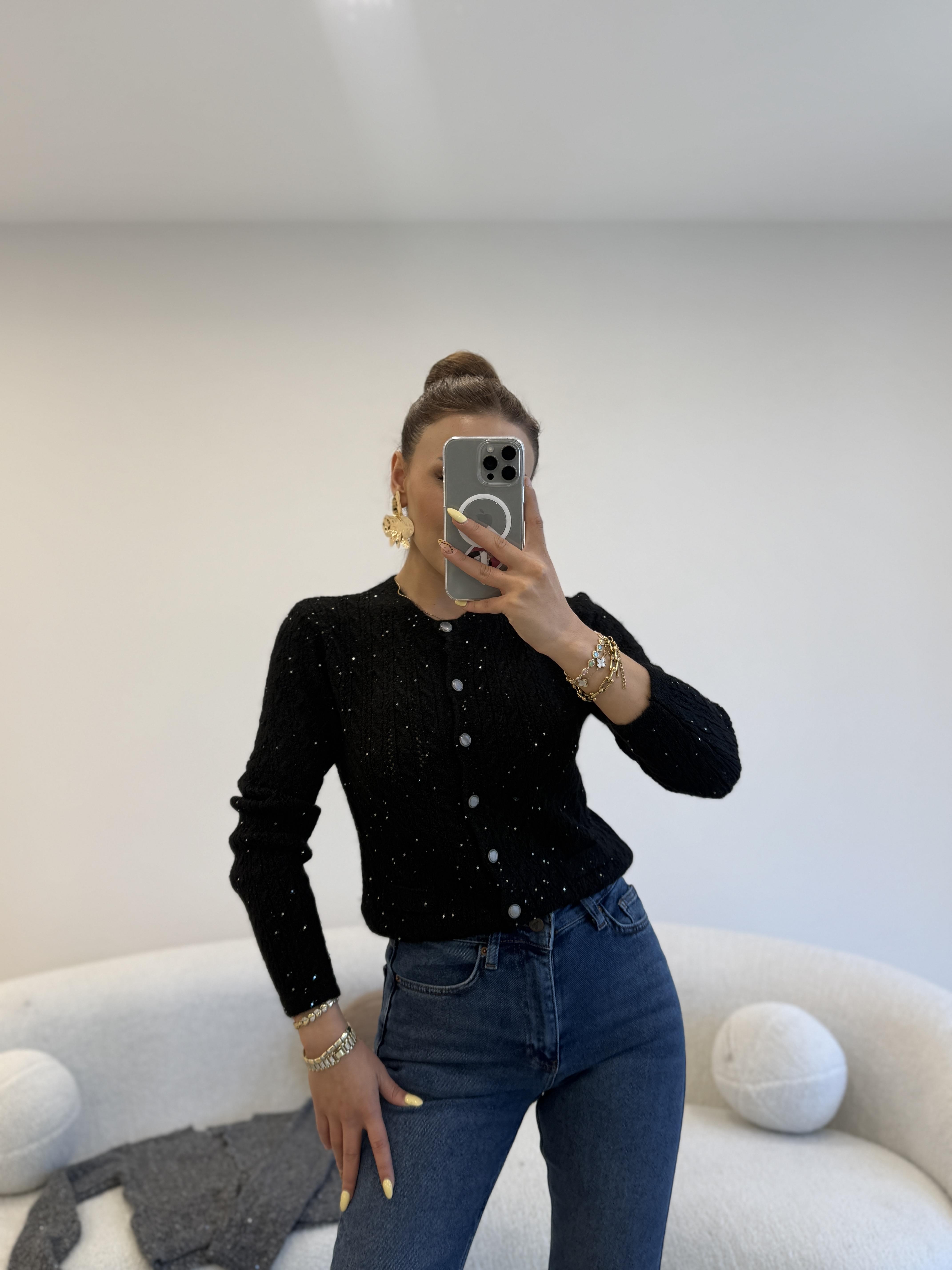 SİMLİ ÇİFT CEPLİ HIRKA SİYAH