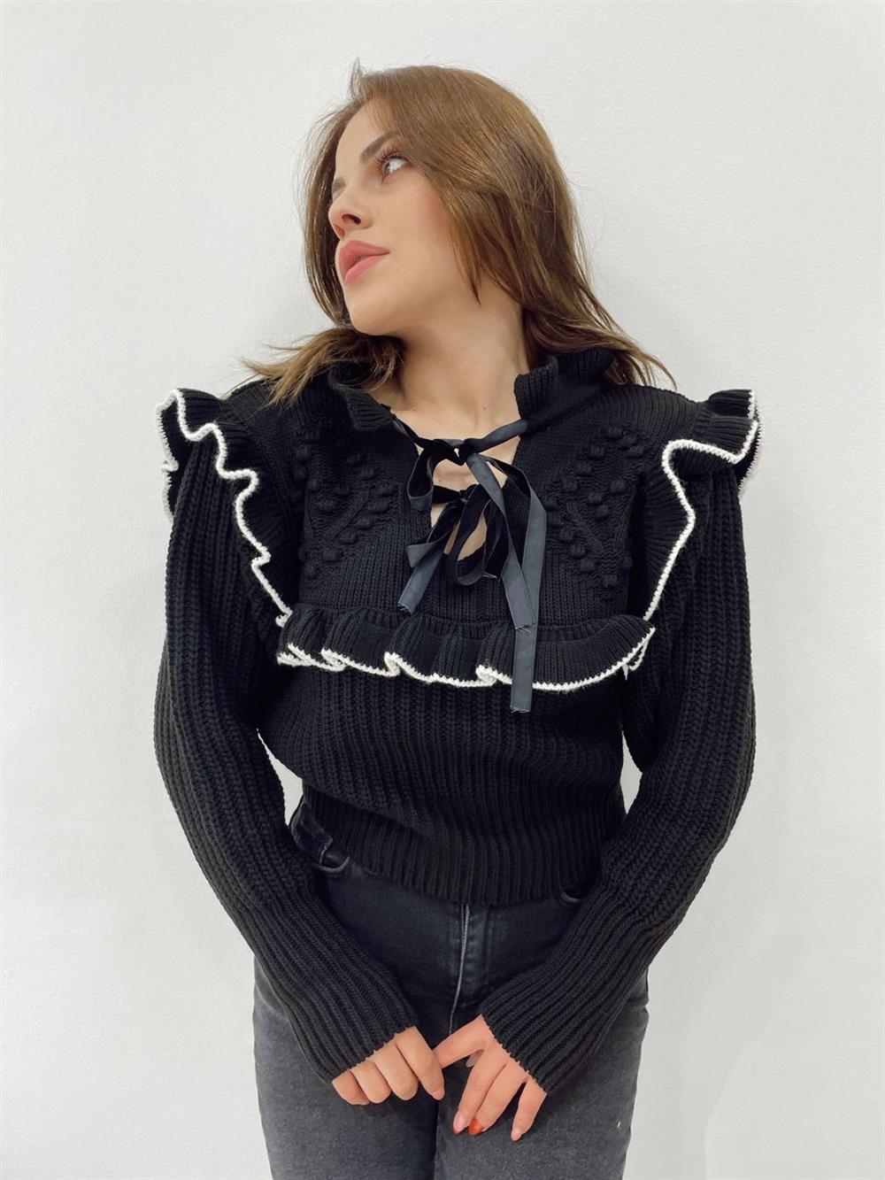 SİYAH BAĞLAMALI KAZAK