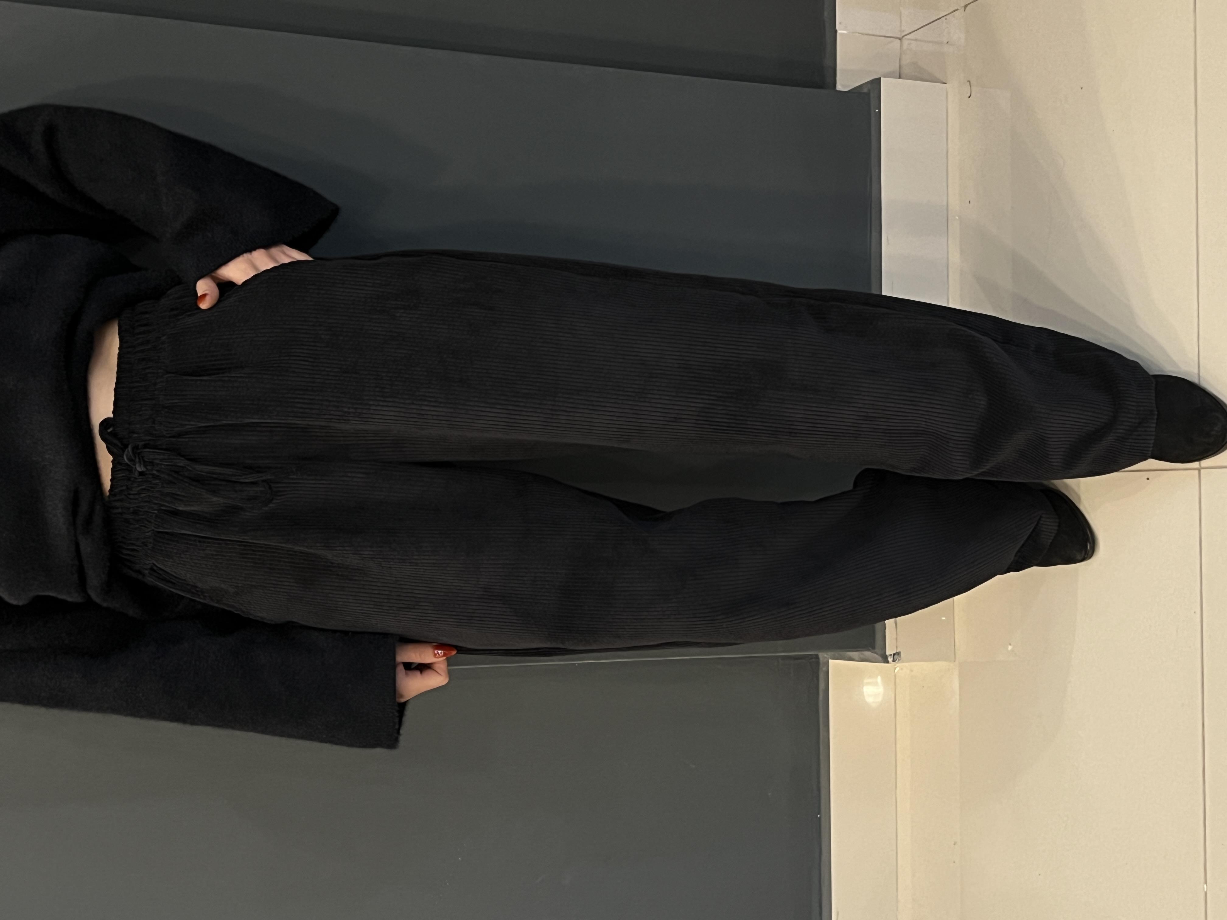 SİYAH BELİ LASTİKLİ FİTİLLİ KADİFE PANTOLON 