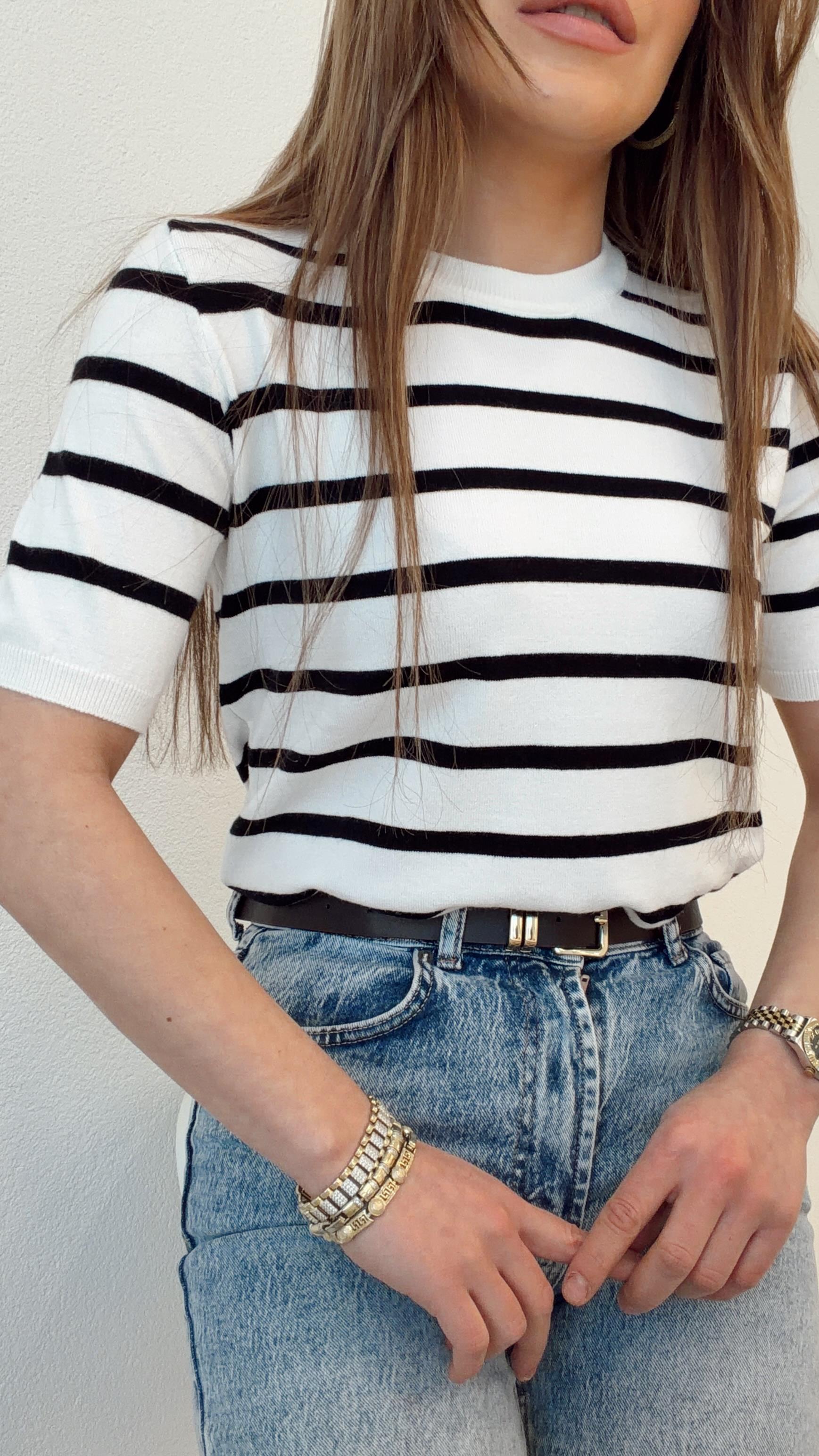 SİYAH ÇİZGİLİ PAMUK BASİC TRİKO