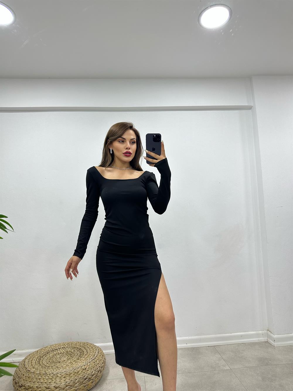 SİYAH KARE YAKA ORJİNAL MARKA ELBİSE