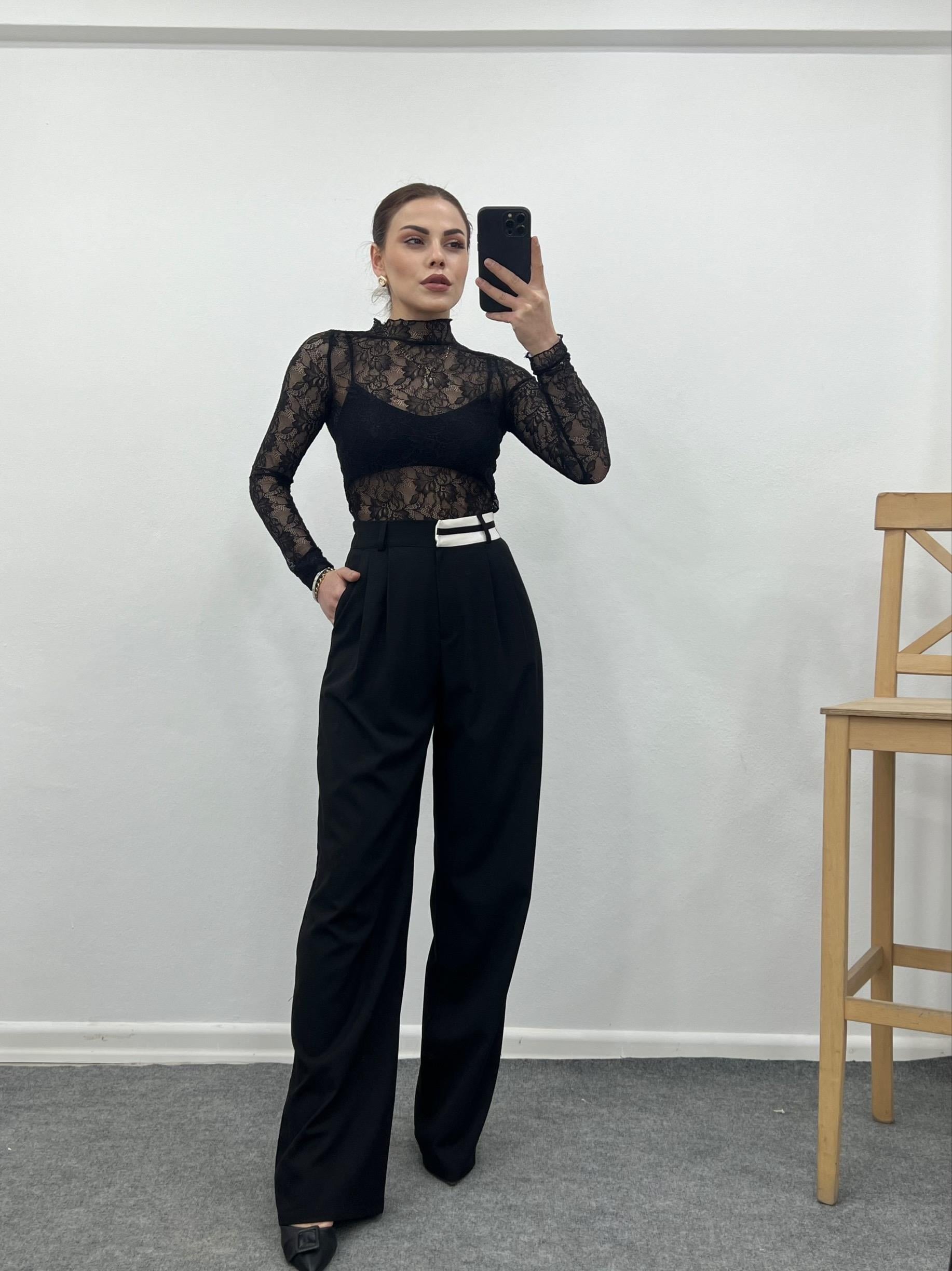 SİYAH ŞERİT DETAYLI PALAZZO 