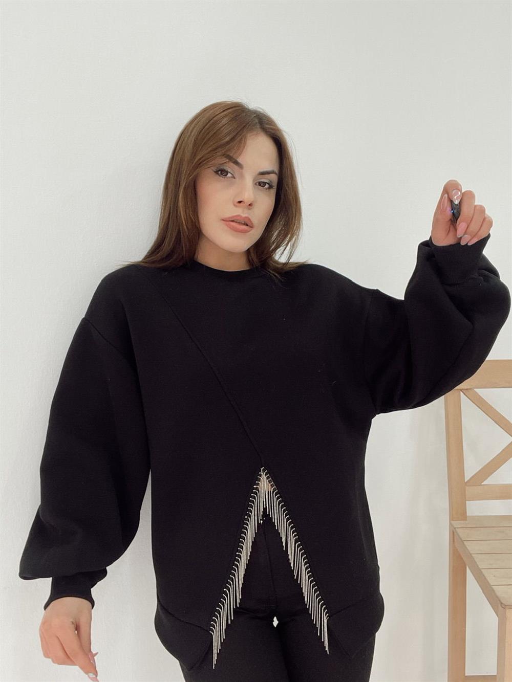 SİYAH TAŞ DETAYLI SWEAT