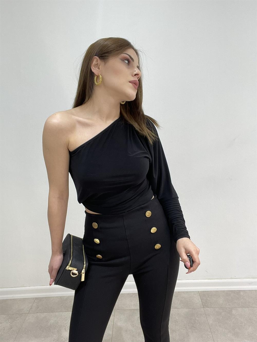 SİYAH TEK OMUZ BLUZ