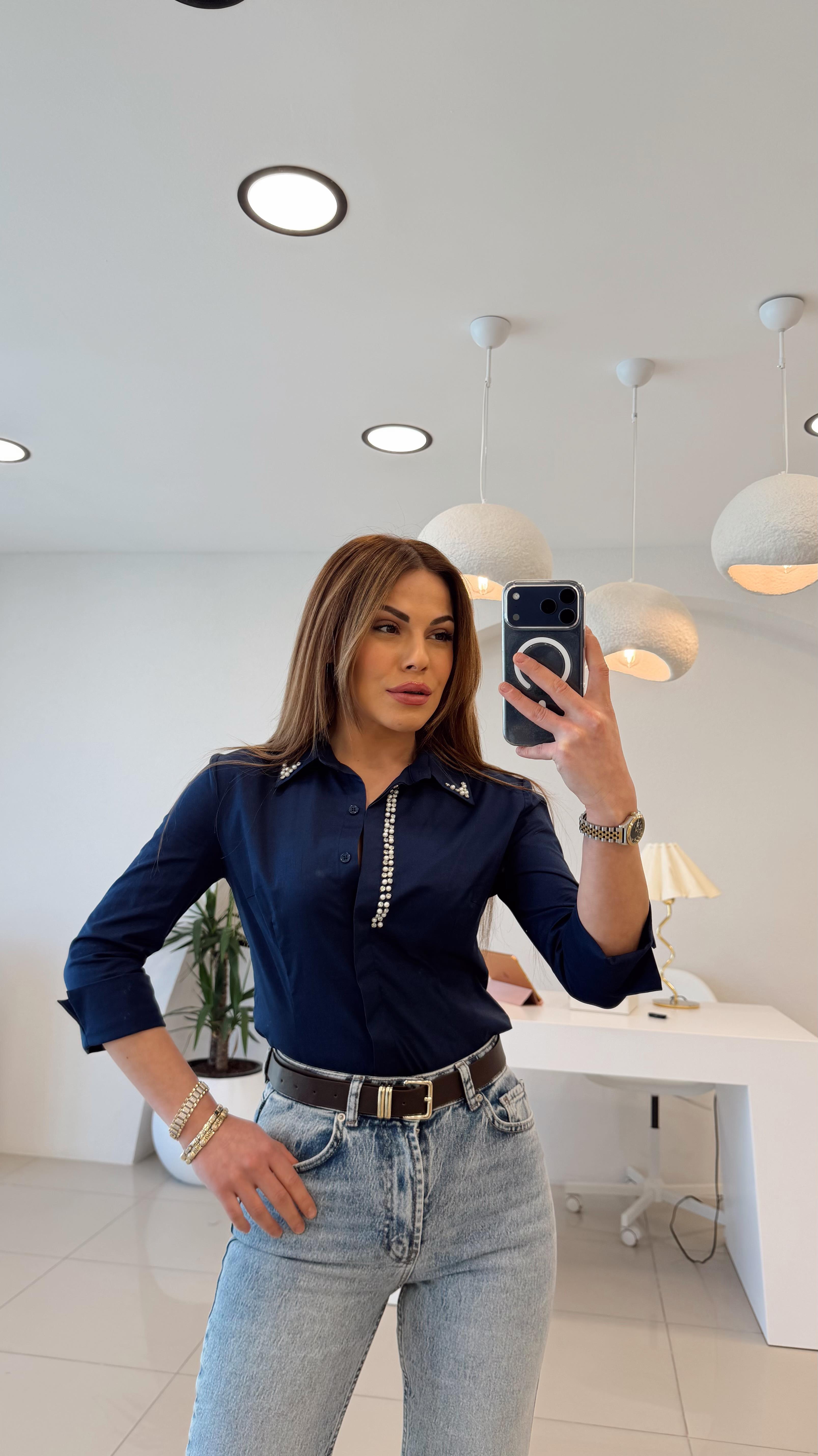 SLİM FİT TAŞLI GÖMLEK LACİVERT