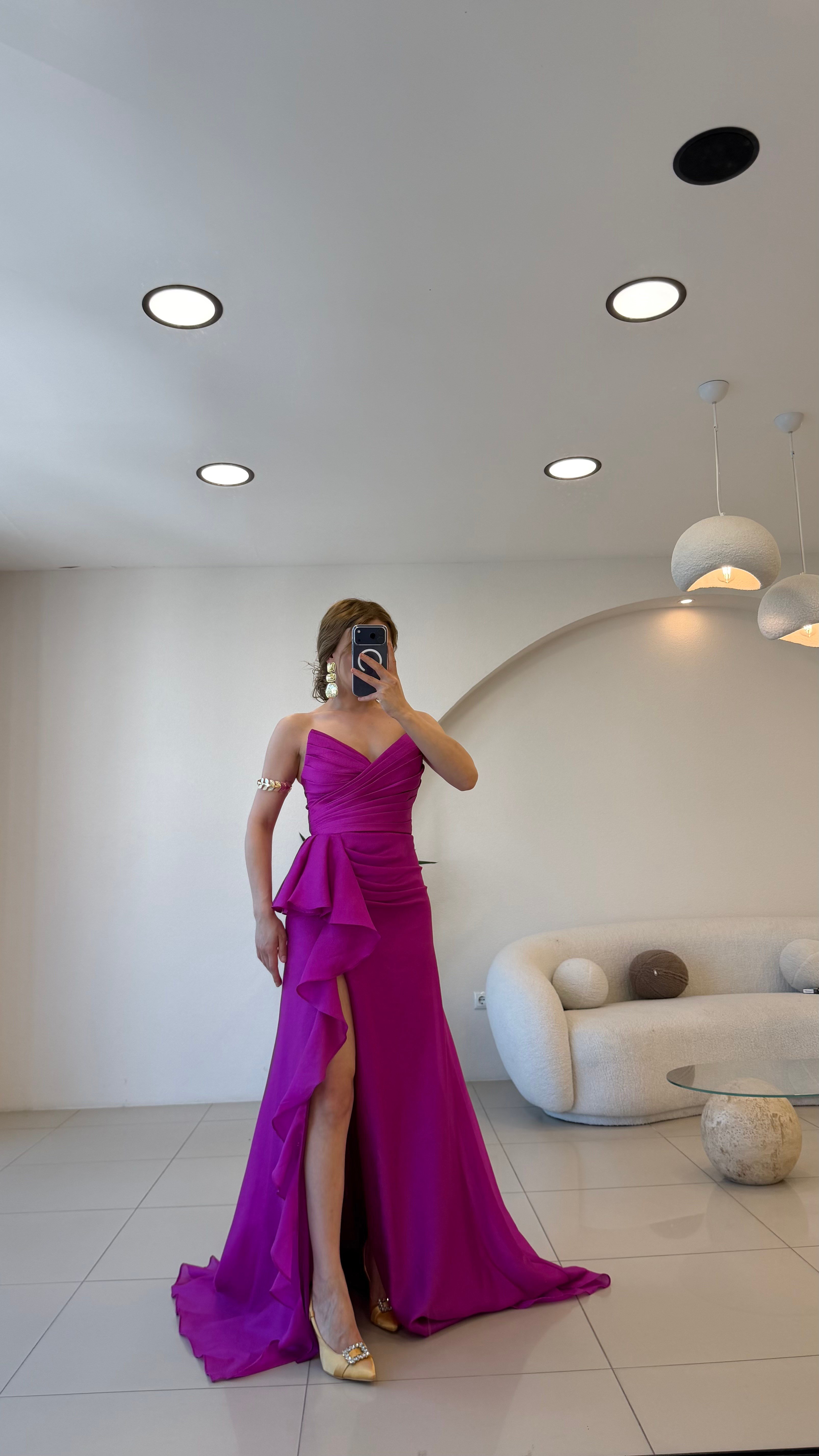 Straplez Arka Bağlamalı Drapeli Elbise Pembe