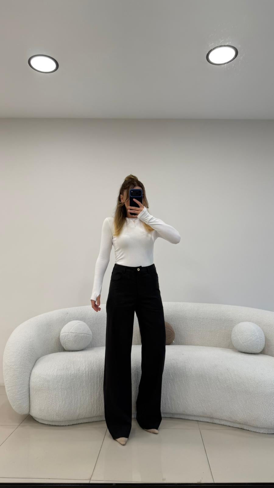 SÜET GÖRÜNÜMLÜ BORU PAÇA  KUMAŞ PANTOLON SİYAH