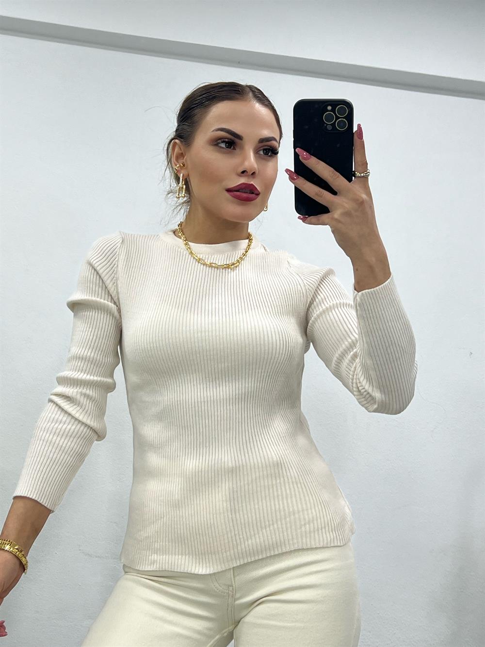 TAŞ RENGİ BİSİKLET YAKA TRİKO