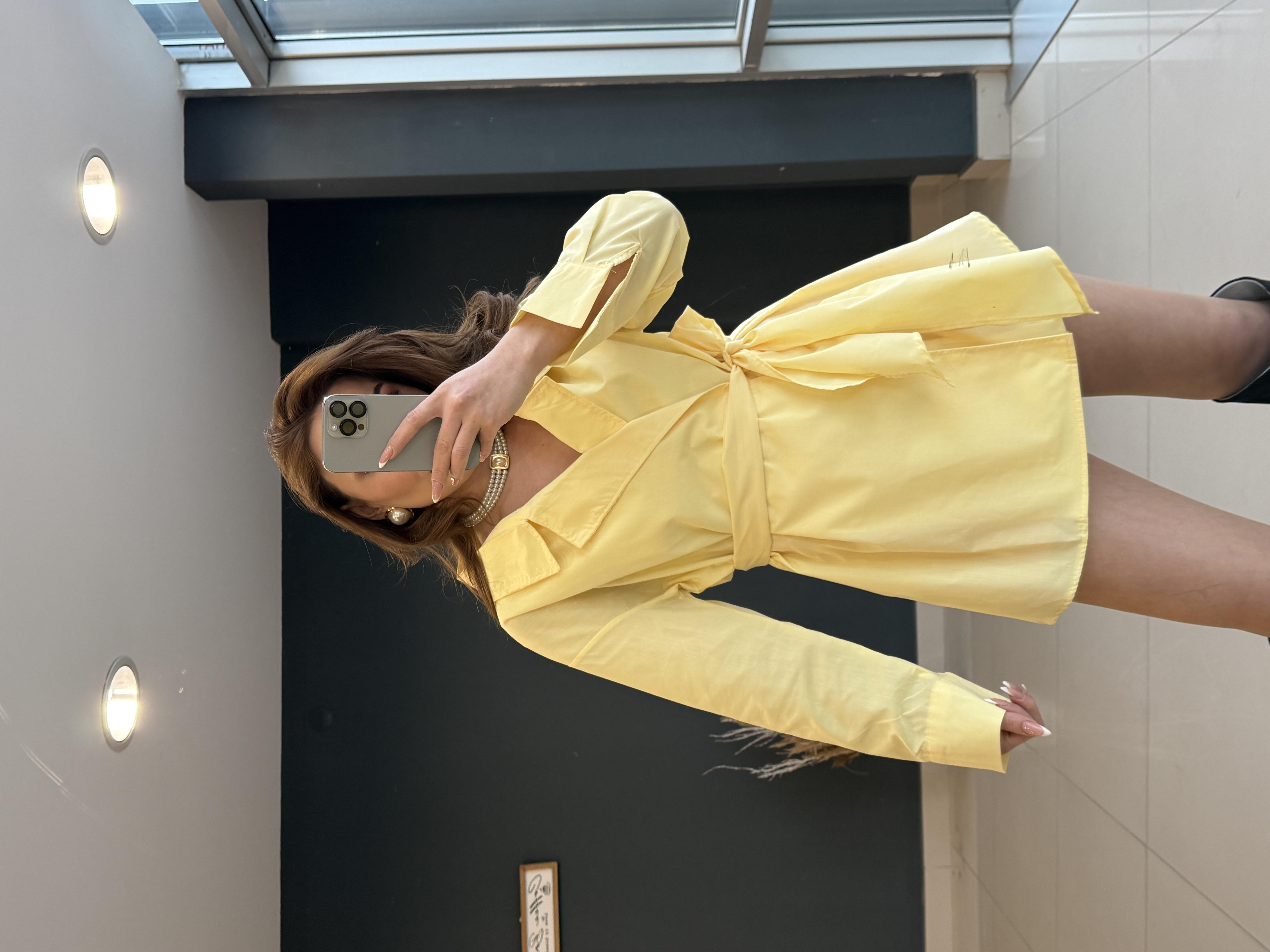 TASARIM BELDEN BAĞLAMALI POPLİN GÖMLEK SARI