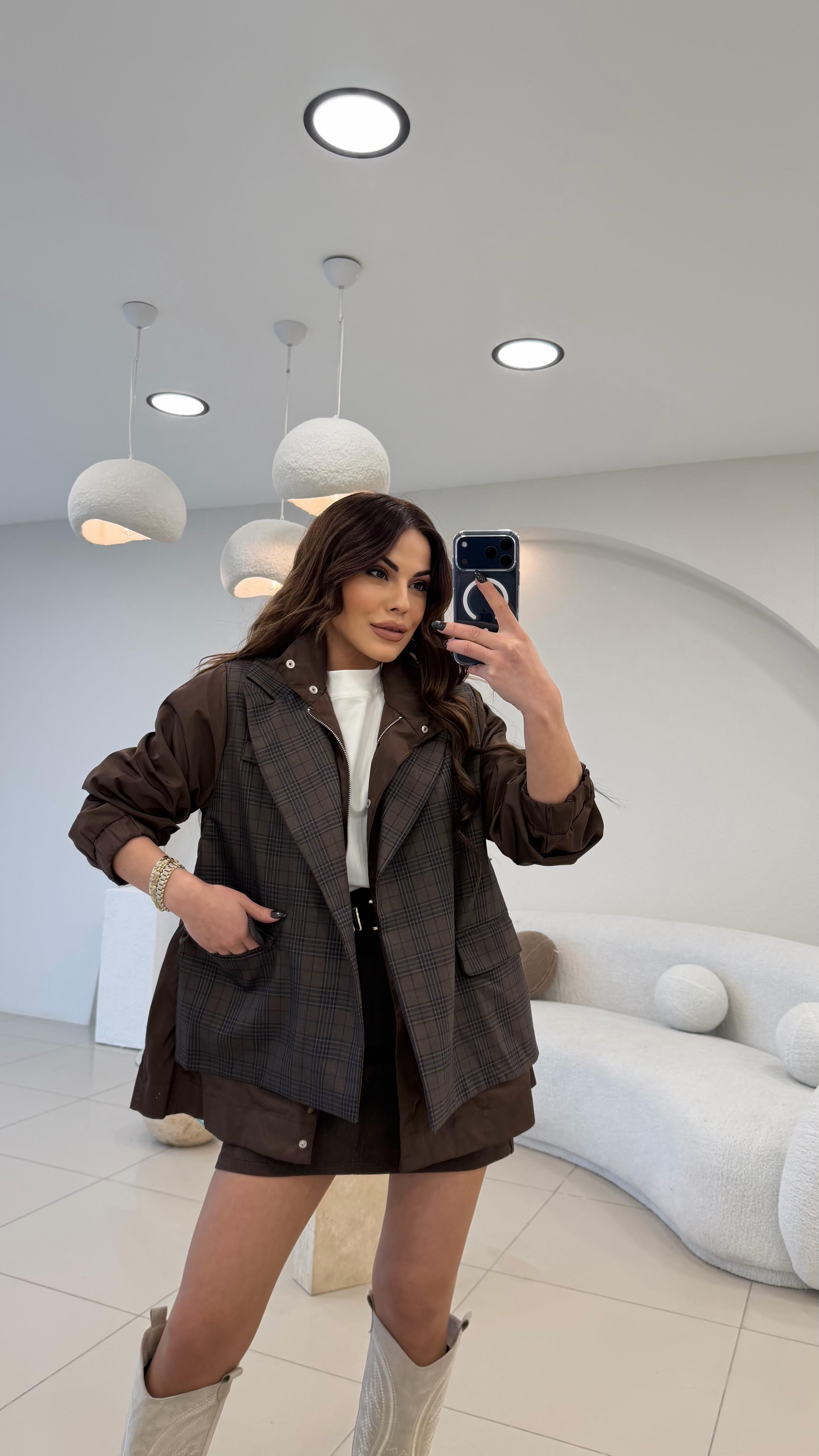 TASARIM EKOSE TRENÇ DETAYLI BLAZER CEKET